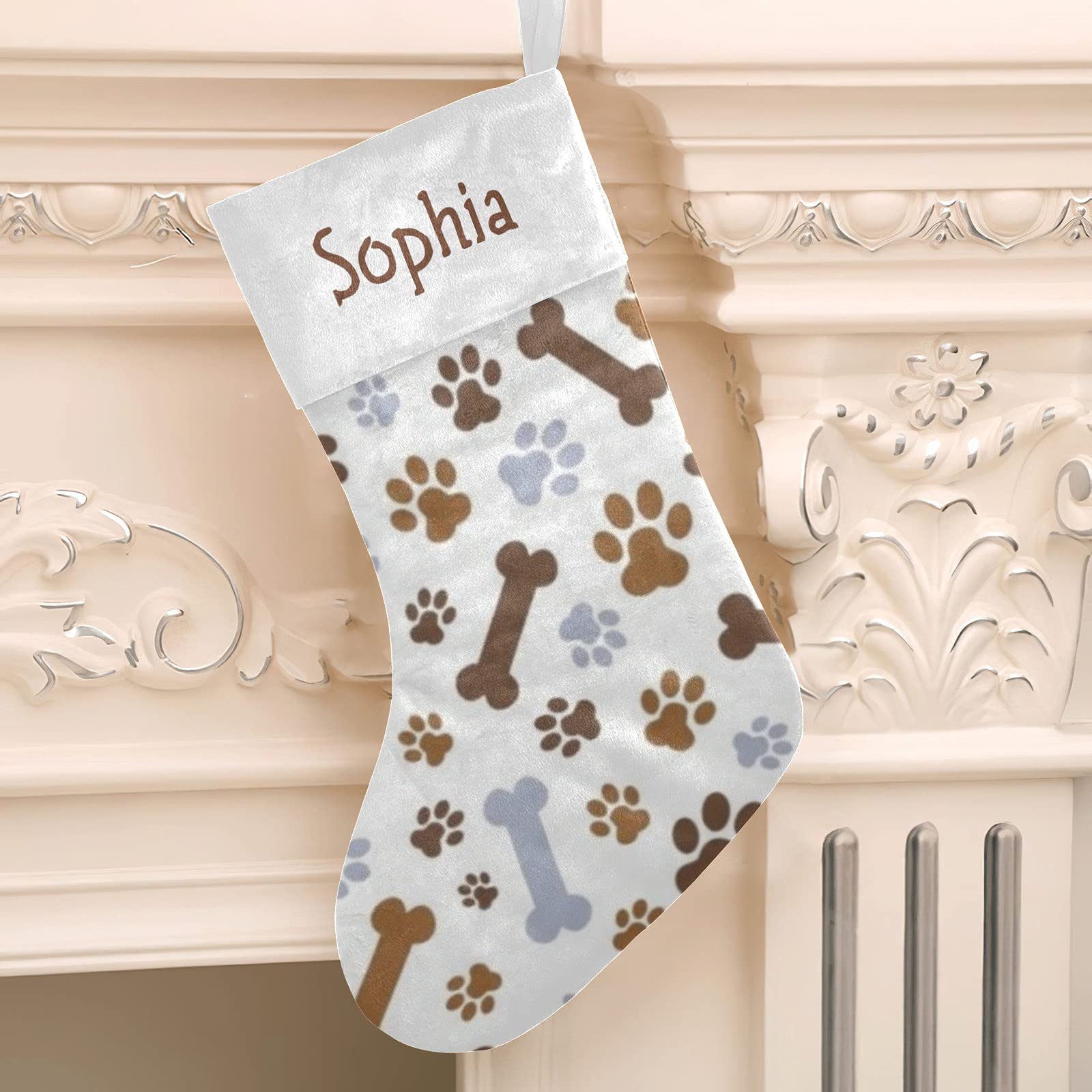 Personalized Dog Paw Bone Pattern Christmas Stockings with Name - Custom Pet Stocking Gift for Boys, Girls & Pets (17.52 x 7.87 Inch) - Perfect for Holiday Decor, Pet Lover Presents & Festive Home Accents