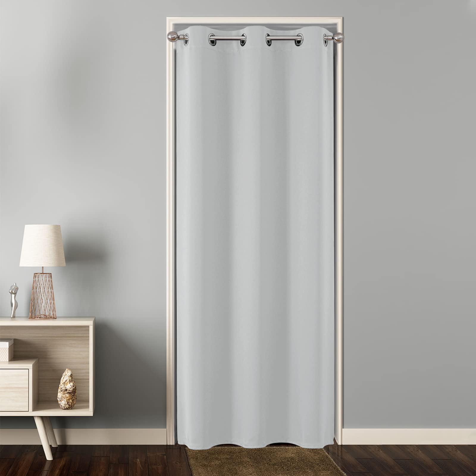 Joydeco 78 Inch Blackout Door Curtain - Closet Door Privacy Panel, Room Divider for Bedroom & Open Closets (Greyish White, 40W x 78L) - Perfect for Light Blocking, Space Separation & Home Decor