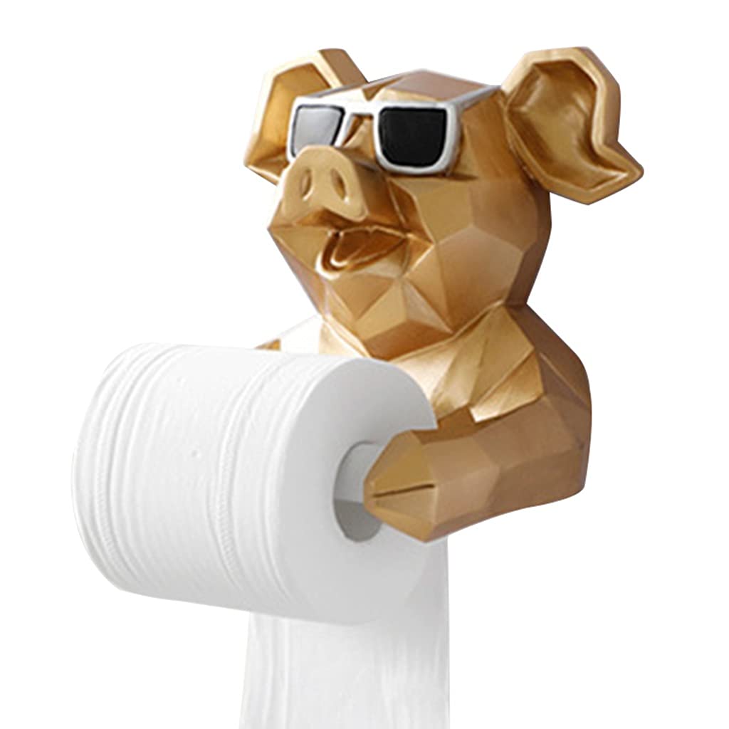 Nordic Geometric Pig Shape Toilet Paper Holder - Gold Wall-Mounted Bathroom Tissue & Towel Storage Rack (19.2x21.6cm) - Perfect for Hotels, Home Decor & Unique Birthday Gifts