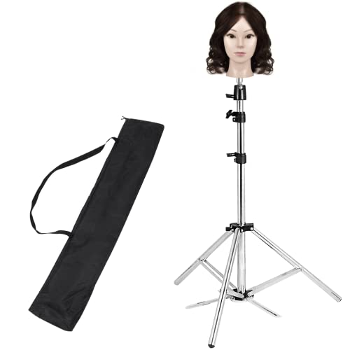 LiangDong Adjustable Metal Wig Stand Tripod (29.5-63 inch) - Silver Mannequin Head Holder for Cosmetology, Hairdressing Training & Styling | Perfect for Salon, Beauty School & Home Use