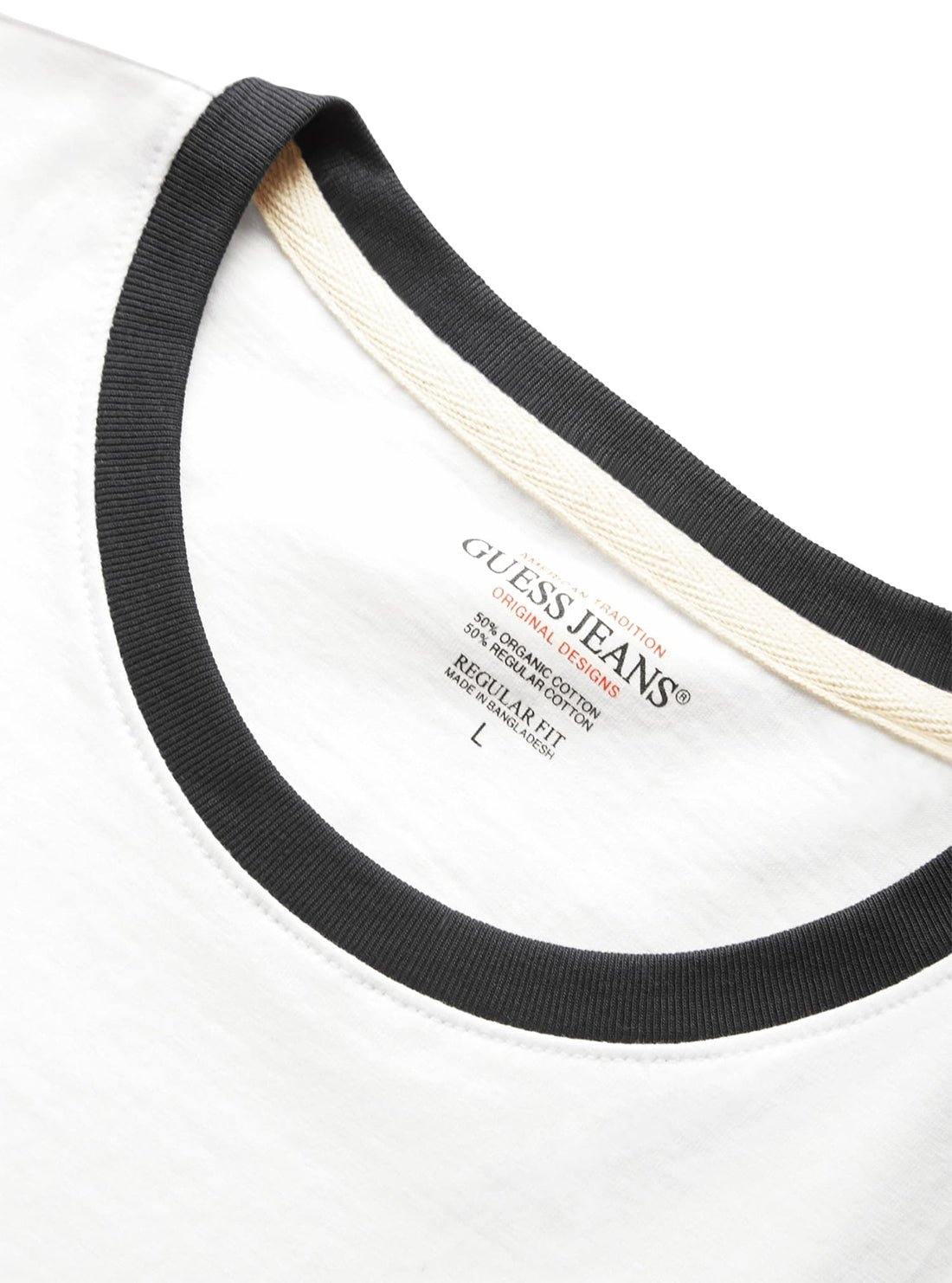 Guess Jeans White & Black Trim T-Shirt for Women - Stylish Casual Tee for Everyday Wear, Outings & Layering