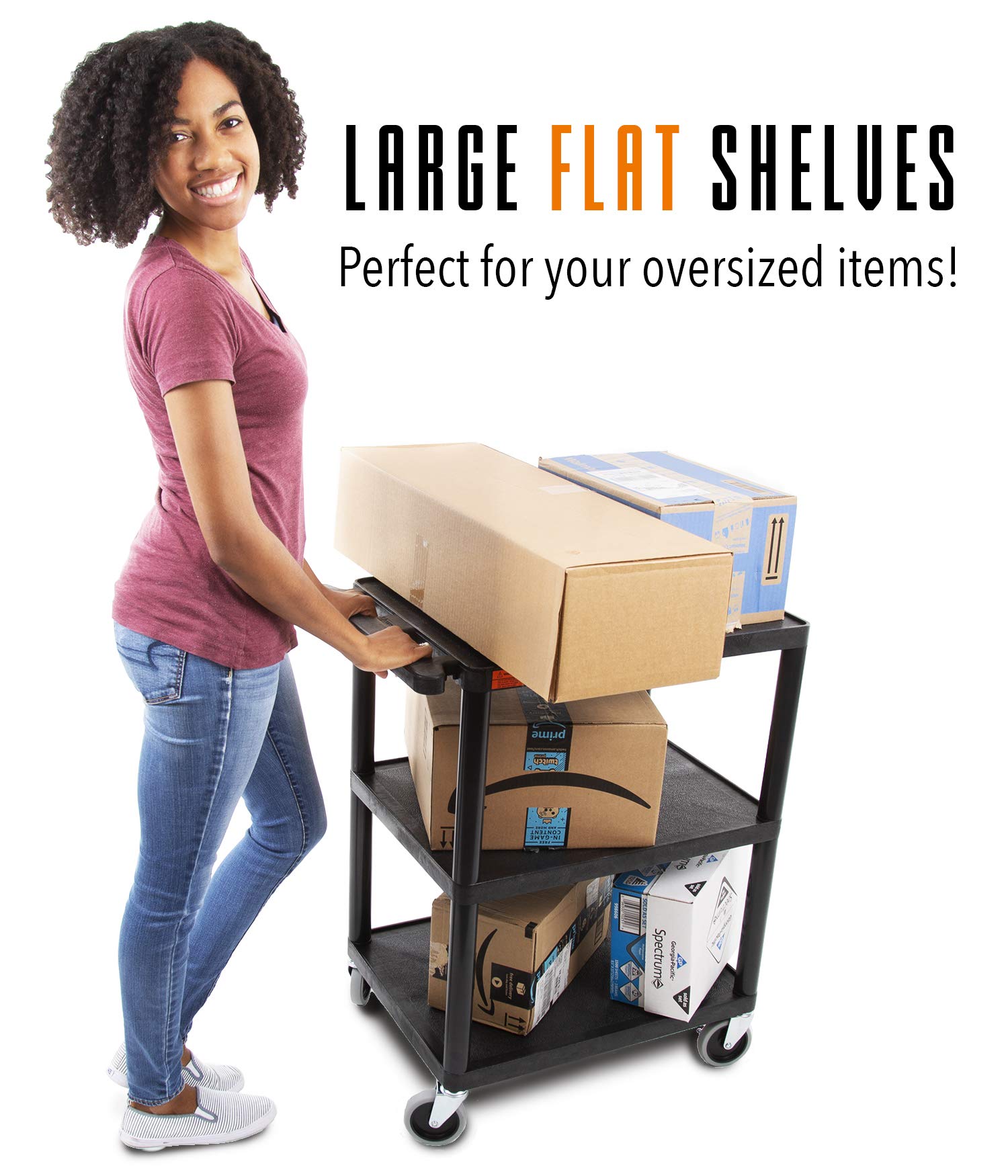 Heavy-Duty 3-Tier Flat Shelf Printer Cart with Wheels - 300 lbs Capacity Utility Storage Cart for Home Office & Warehouse (28