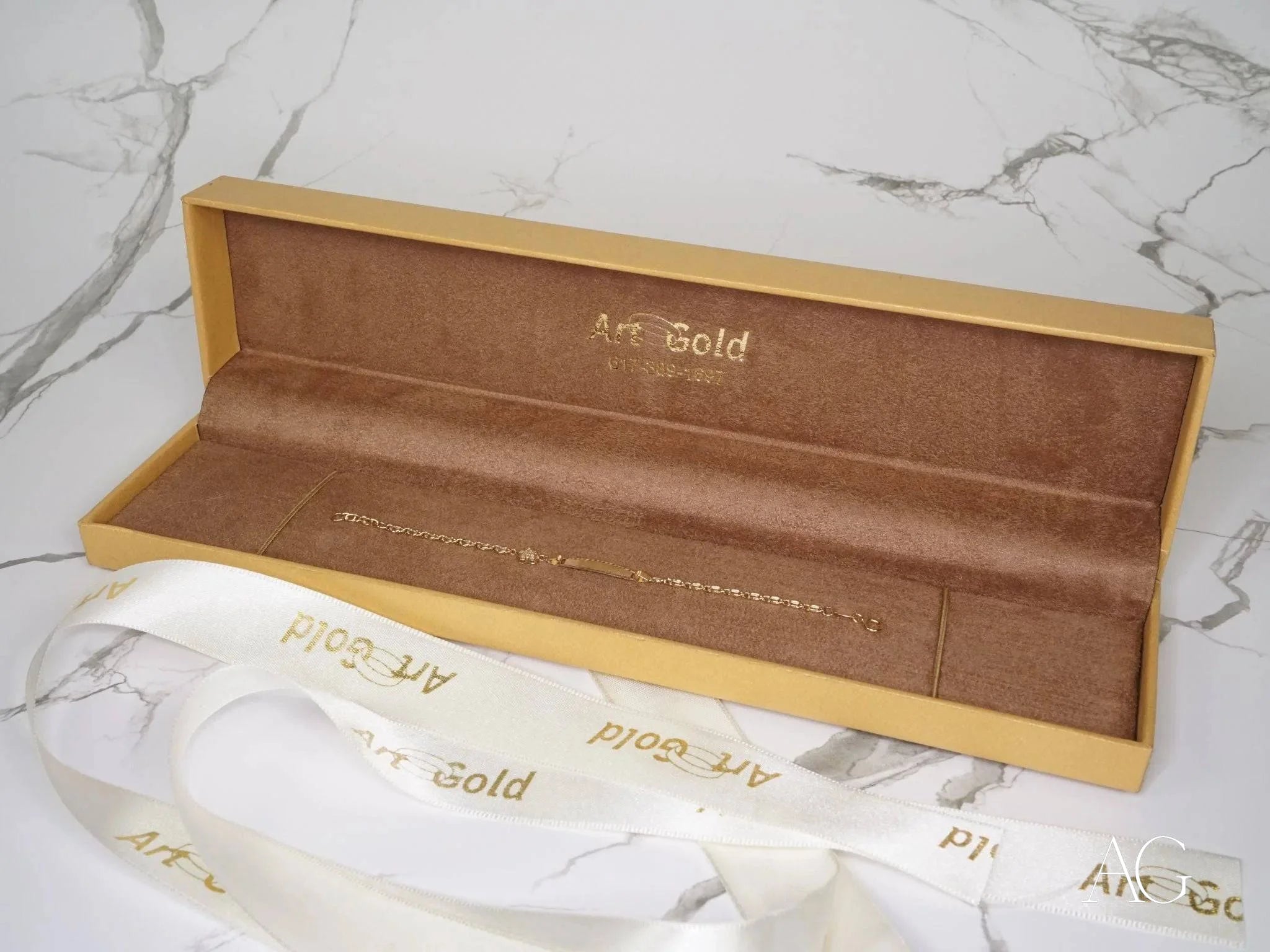 18K Gold Kids ID Bracelet with Floral Motif & Spring Ring Lock - Personalized Name Jewelry Gift for Girls & Boys, Birthday & Special Occasions