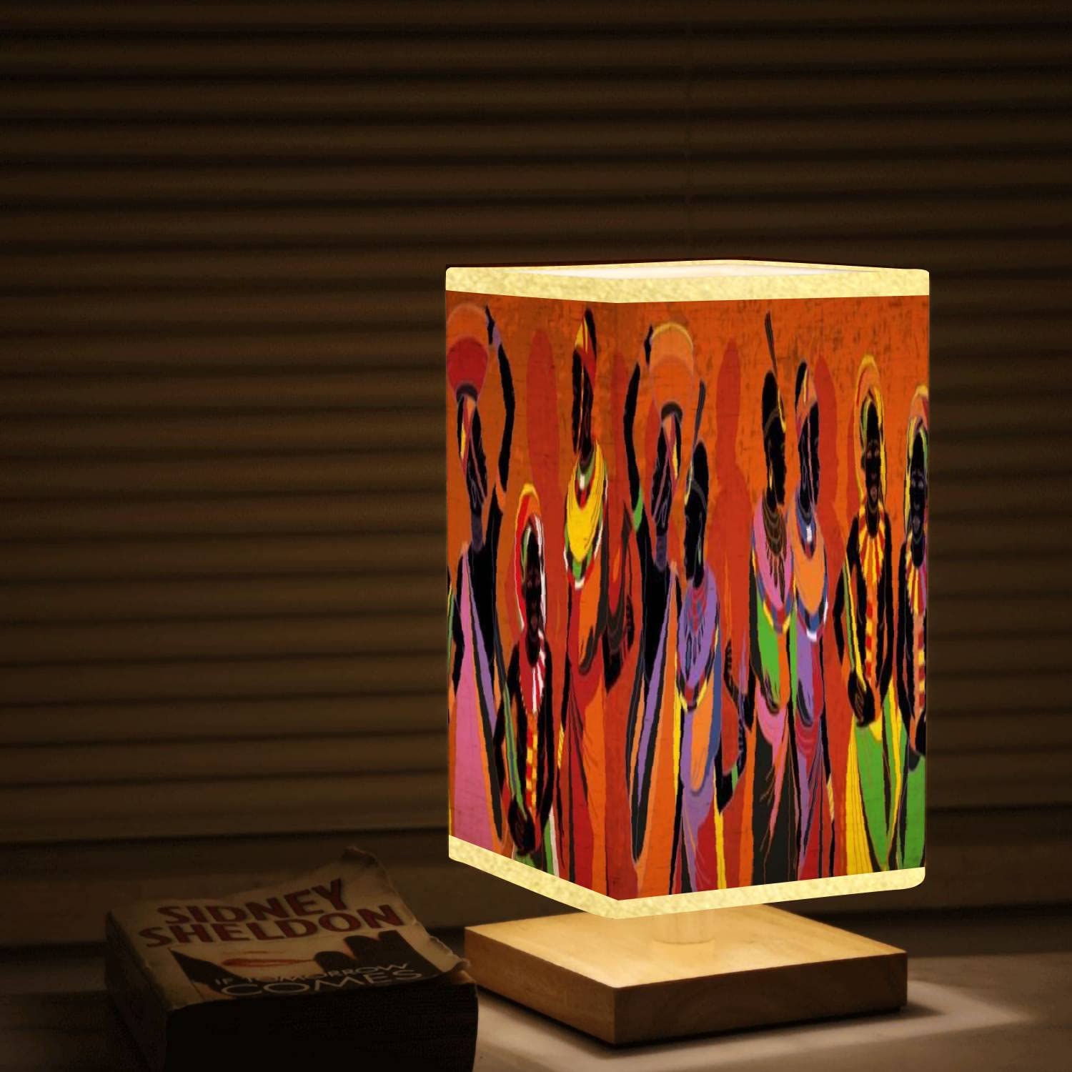 African Women Silhouettes Wooden Table Lamp with Dimmable Flaxen Fabric Shade - Handcrafted Nightstand Light for Bedroom, Living Room, Office | Perfect for Reading, Relaxing & Home Decor
