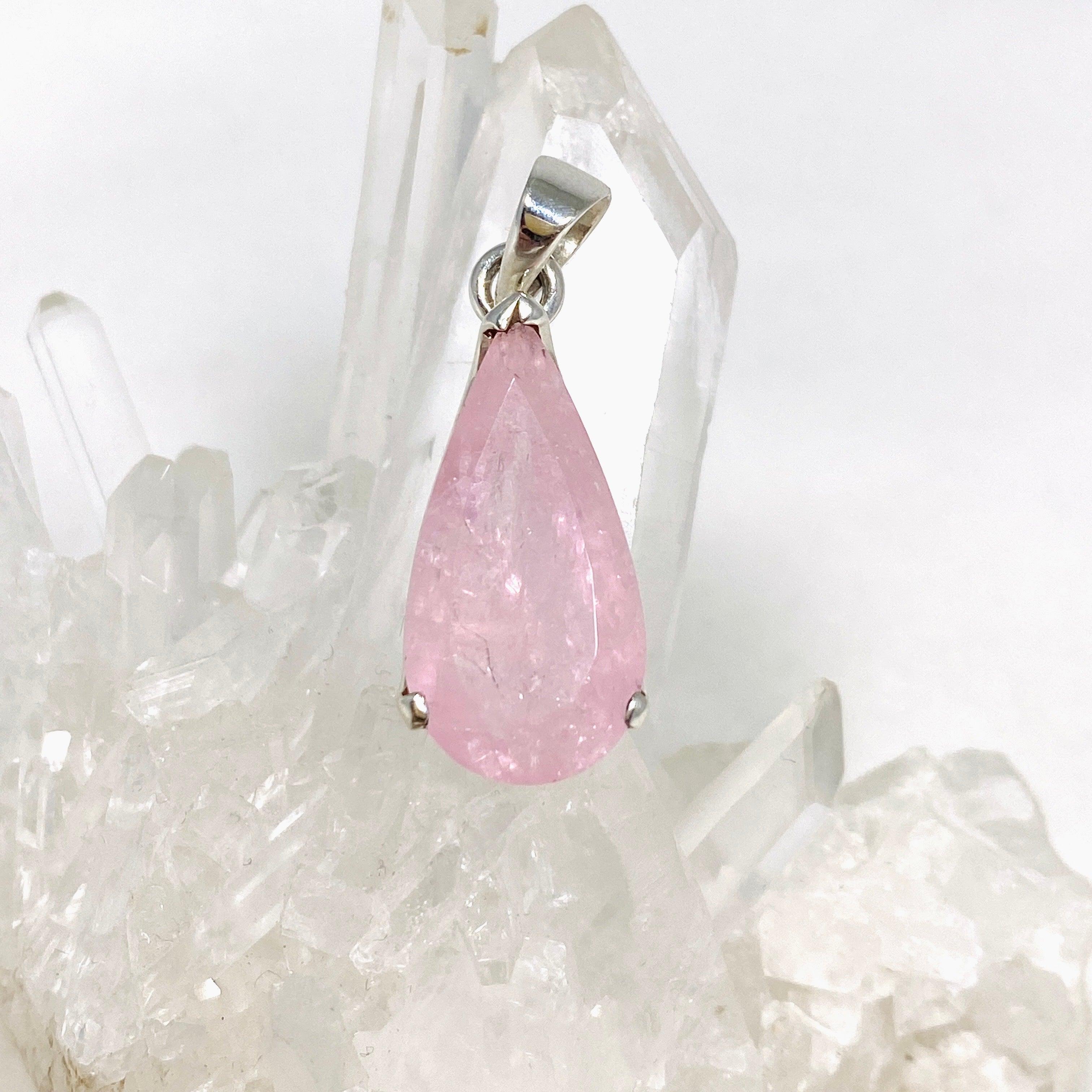 Morganite Faceted Teardrop Pendant Necklace PPGJ681 - Elegant Rose Quartz Jewelry for Women, Perfect for Weddings, Anniversaries & Valentine's Day Gifts