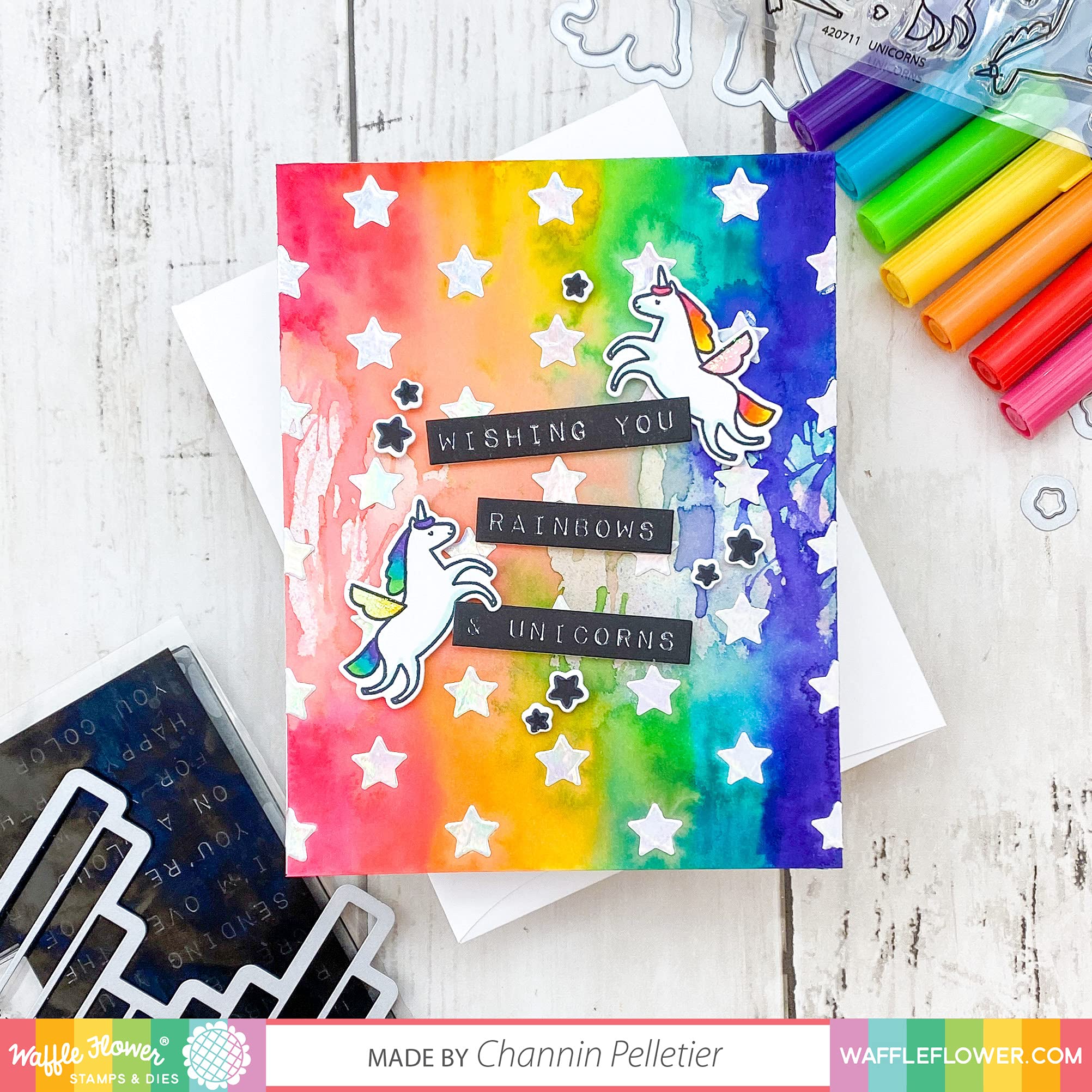 Waffle Flower Labelmaker Rainbows Stamp Set - DIY Scrapbooking, Card Making & Journaling Supplies for Creative Projects