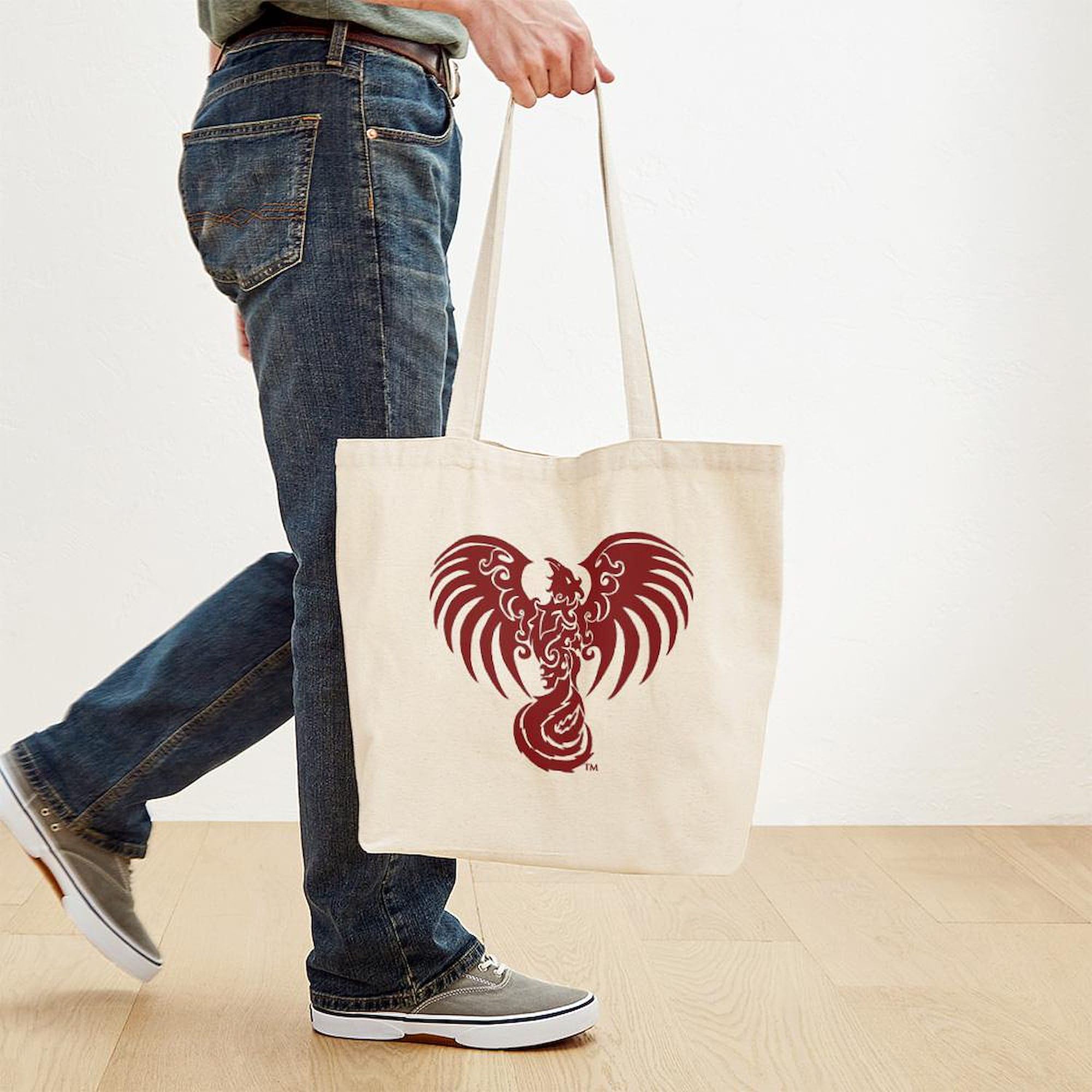 Large Red Phoenix Logo Tote Bag - Natural Canvas Reusable Shopping Bag for Women & Men - Eco-Friendly Grocery, Beach & Work Commute Tote