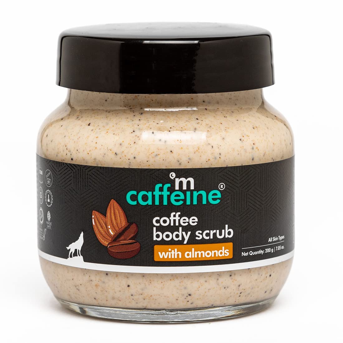 **mCaffeine Almond & Coffee Body Scrub for Tan Removal & Exfoliation - Natural, Vegan Dry Skin Care for Women & Men | Creamy Bath Scrub for Smooth Skin | Perfect for Post-Sun & Spa Use - 200gm**