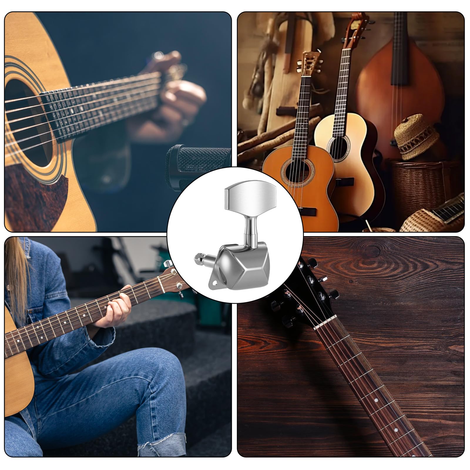 3+3 Semi-Closed Guitar Tuners - Chrome String Tuning Pegs & Machine Heads Set for Electric & Acoustic Guitars | Locking Tuners for Enhanced Stability | Perfect for Live Performances & Studio Recording