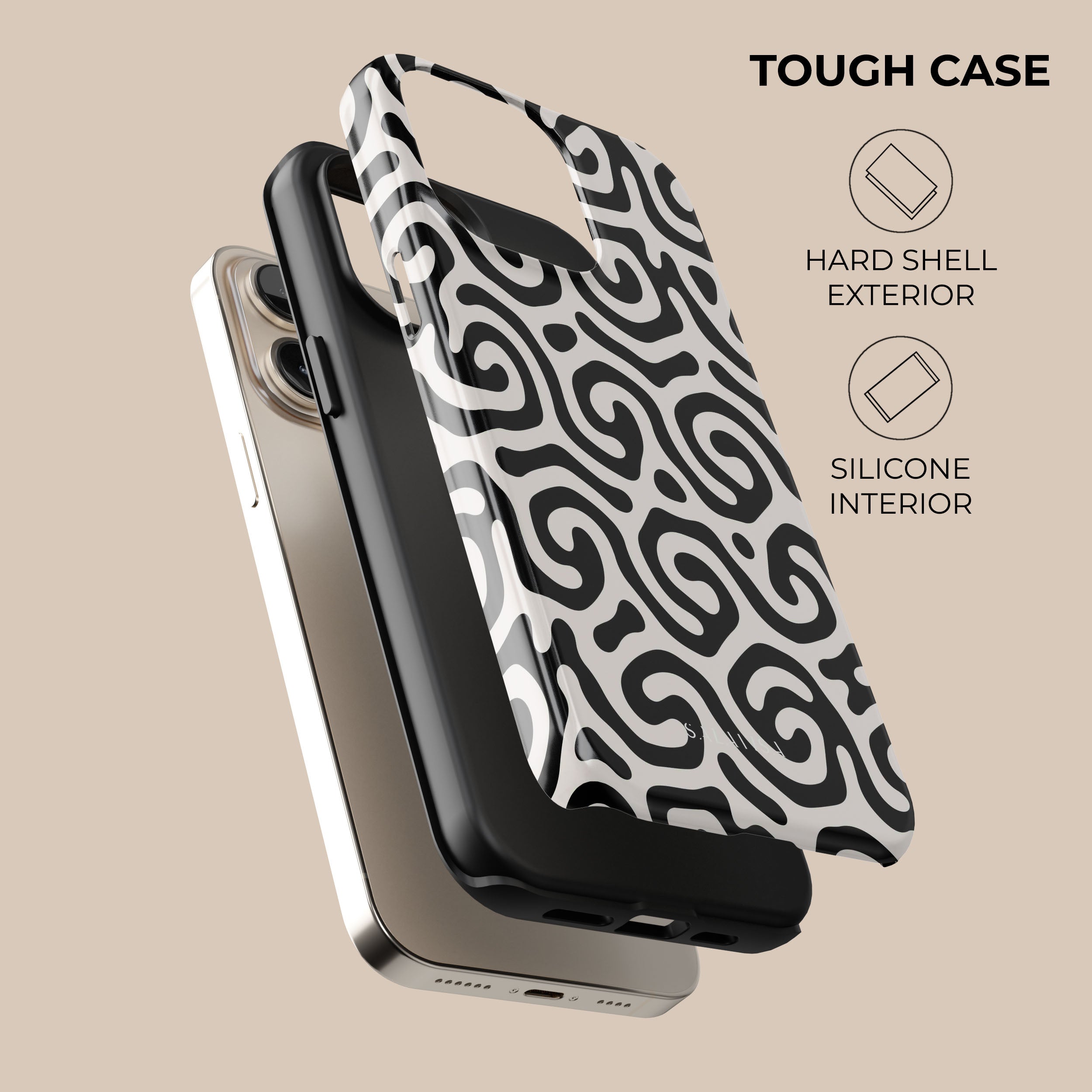 Stylish Black & White Curly Pattern Phone Case - Durable Protective Cover for iPhone & Samsung - Perfect for Everyday Use, Travel & Fashion Accessories