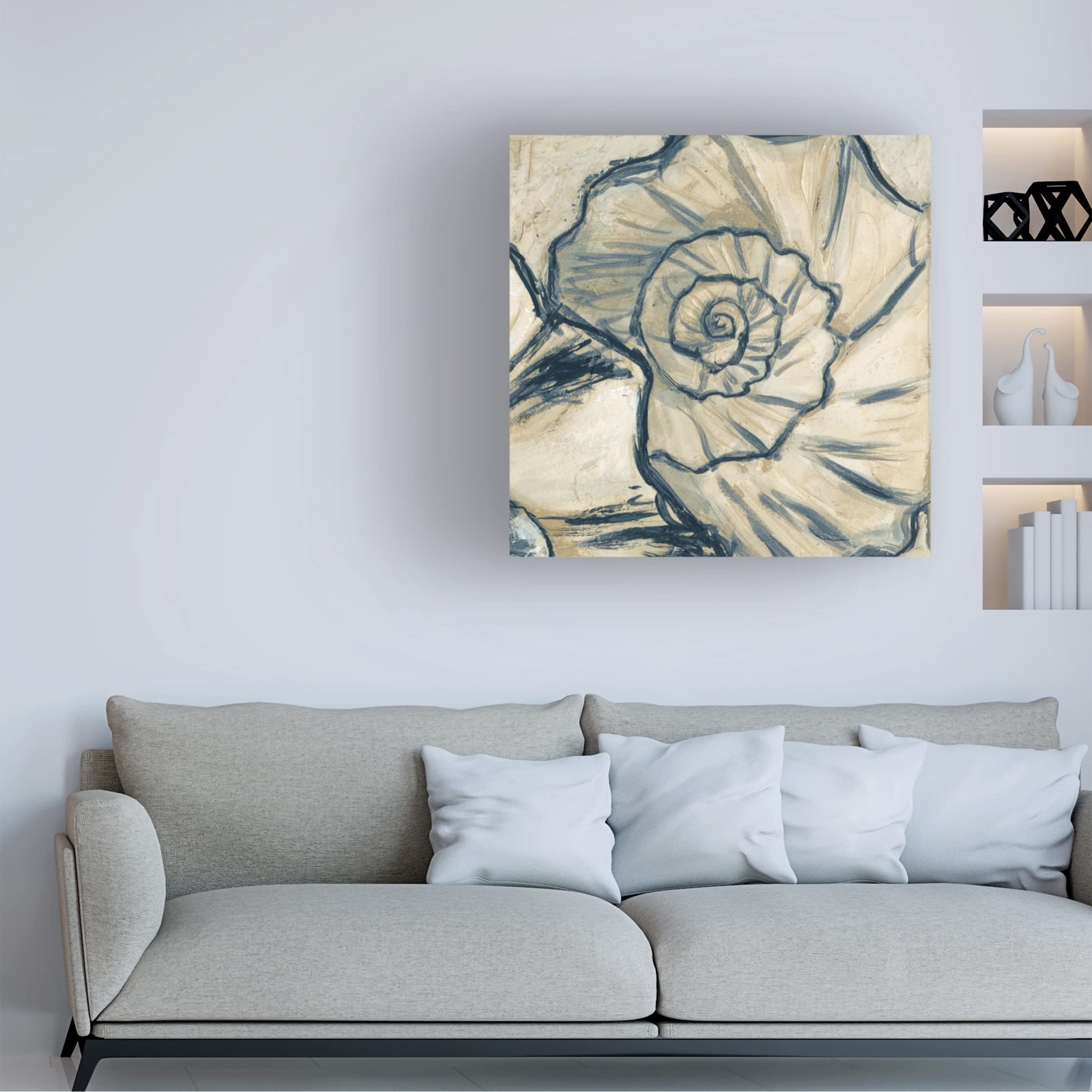 Megan Meagher Navy Seashell Spiral II Canvas Wall Art Print - Coastal Beach Decor for Living Room, Bedroom & Office | Trademark Fine Art Collection