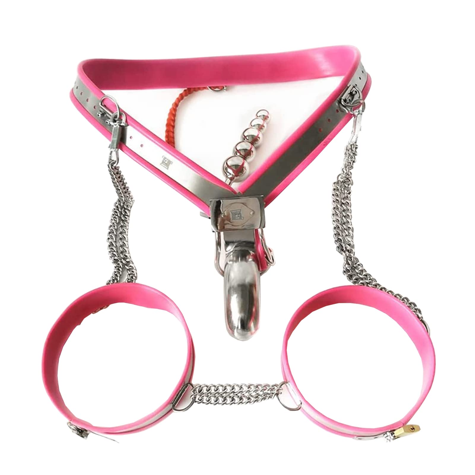 LESOYA Men's Stainless Steel Chastity Belt - Adjustable Bondage Underwear with Cock Cage & Thigh Restraints Kit for BDSM, Lockable Adult Toys (Perfect for Role Play, Fetish Wear, and Couples' Bondage Games)