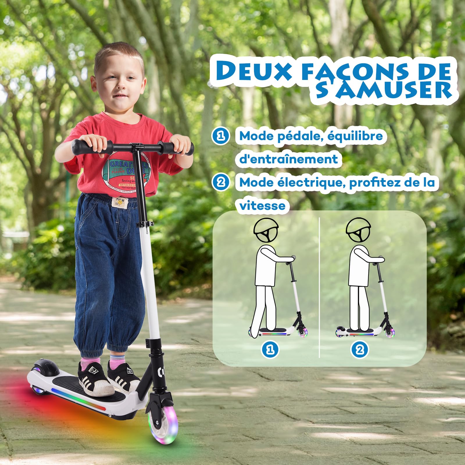 E-RIDES Kids Electric Scooter with Colorful Rainbow Lights - 8 km/h Max Speed, 5-8 km Range - Perfect Gift for Boys & Girls - Ride to School, Park & Neighborhood Adventures
