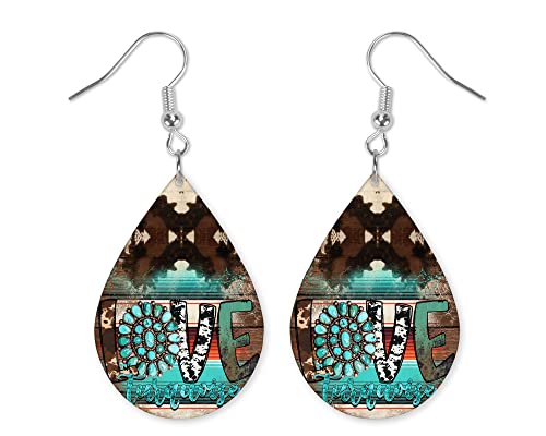Turquoise Teardrop Earrings for Women - Western Style Dangle Earrings - Handmade Boho Country Jewelry - Perfect for Festivals, Weddings & Casual Wear