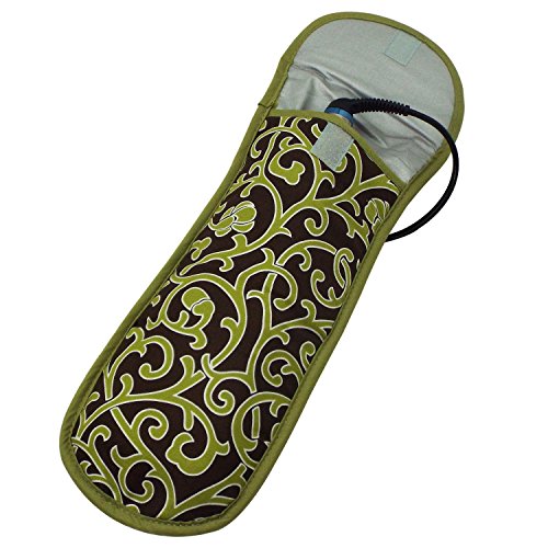 Brown and Green Heat-Resistant Flat Iron Cover with Green Trim - Perfect for Travel & Salon Styling