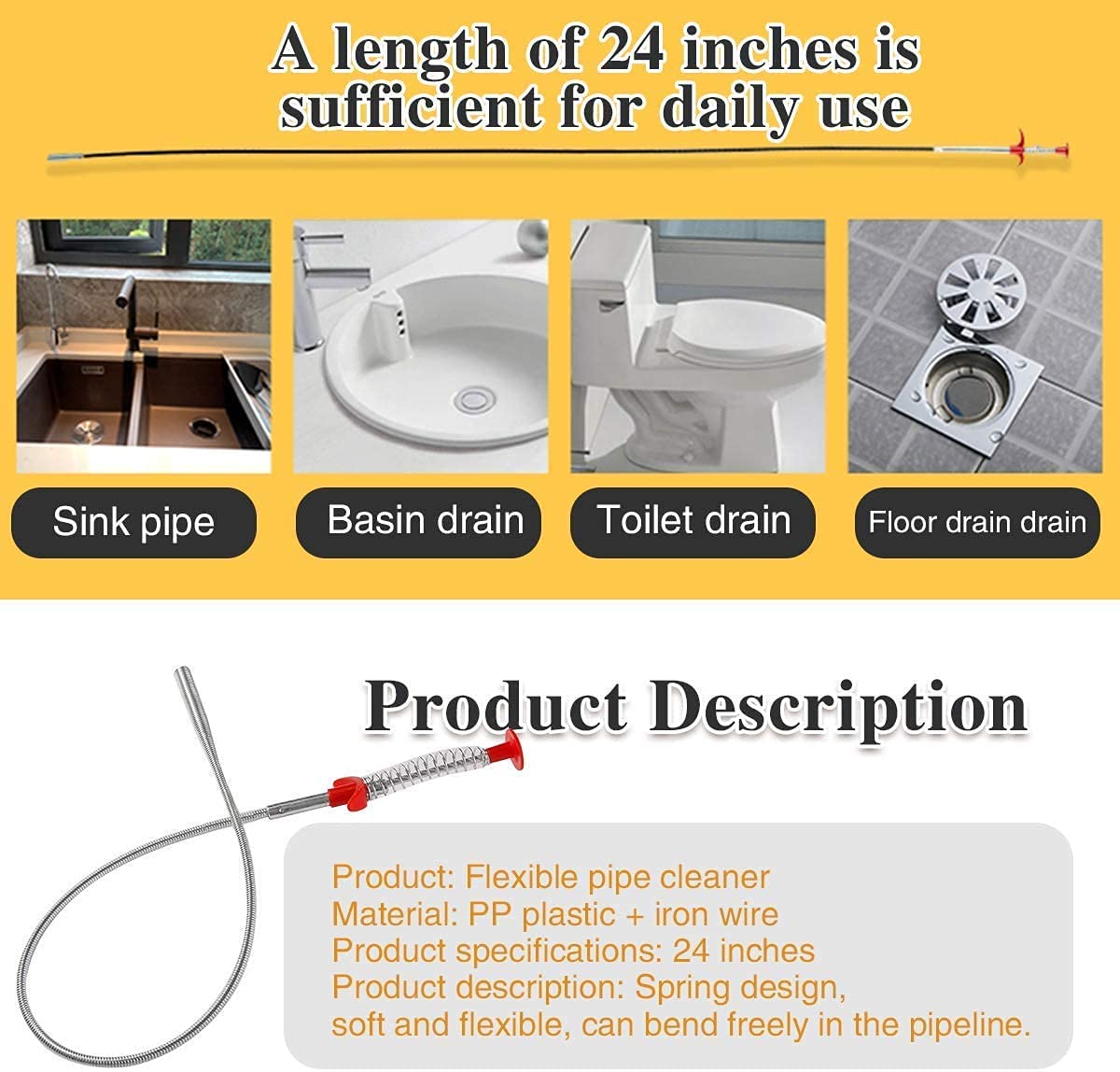 Ronest Stainless Steel Hair Catcher Drain Cleaner - Flexible Wire Spring Sink Cleaning Stick for Bathroom & Kitchen Clog Removal | Perfect for Showers, Sinks, and Tub Drains