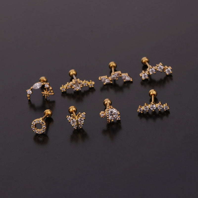 20G Cartilage Tiny Stud Earrings - Moon & Star Stud Earrings for Women | HSPJ259 | Perfect for Daily Wear, Parties & Gifts