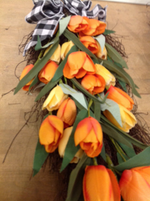 Beautiful Tulip Twig Door Swag - Handmade Floral Wreath for Spring & Summer Home Decor - Perfect for Front Door, Porch, or Wall Decoration
