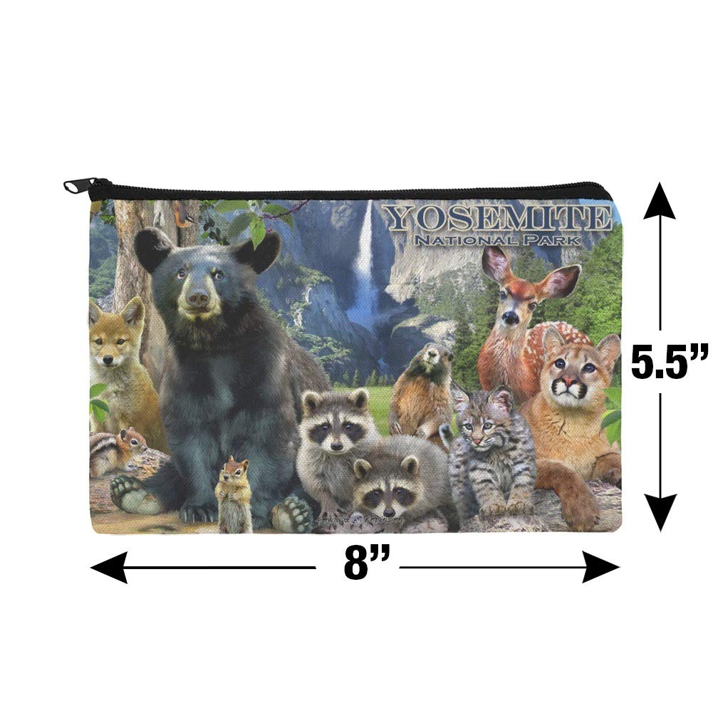 Yosemite National Park Wildlife Cosmetic Bag - Bear, Raccoon, Beaver & Chipmunk Design Makeup Organizer Pouch | Travel & Camping Essentials