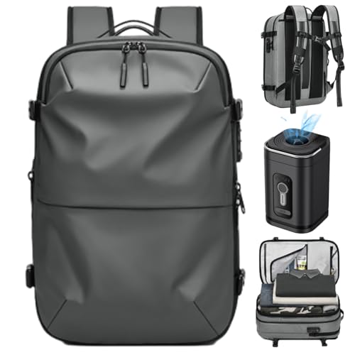 Matt Black Expandable Travel Backpack with Air Pump - Perfect for Hiking & Vacations