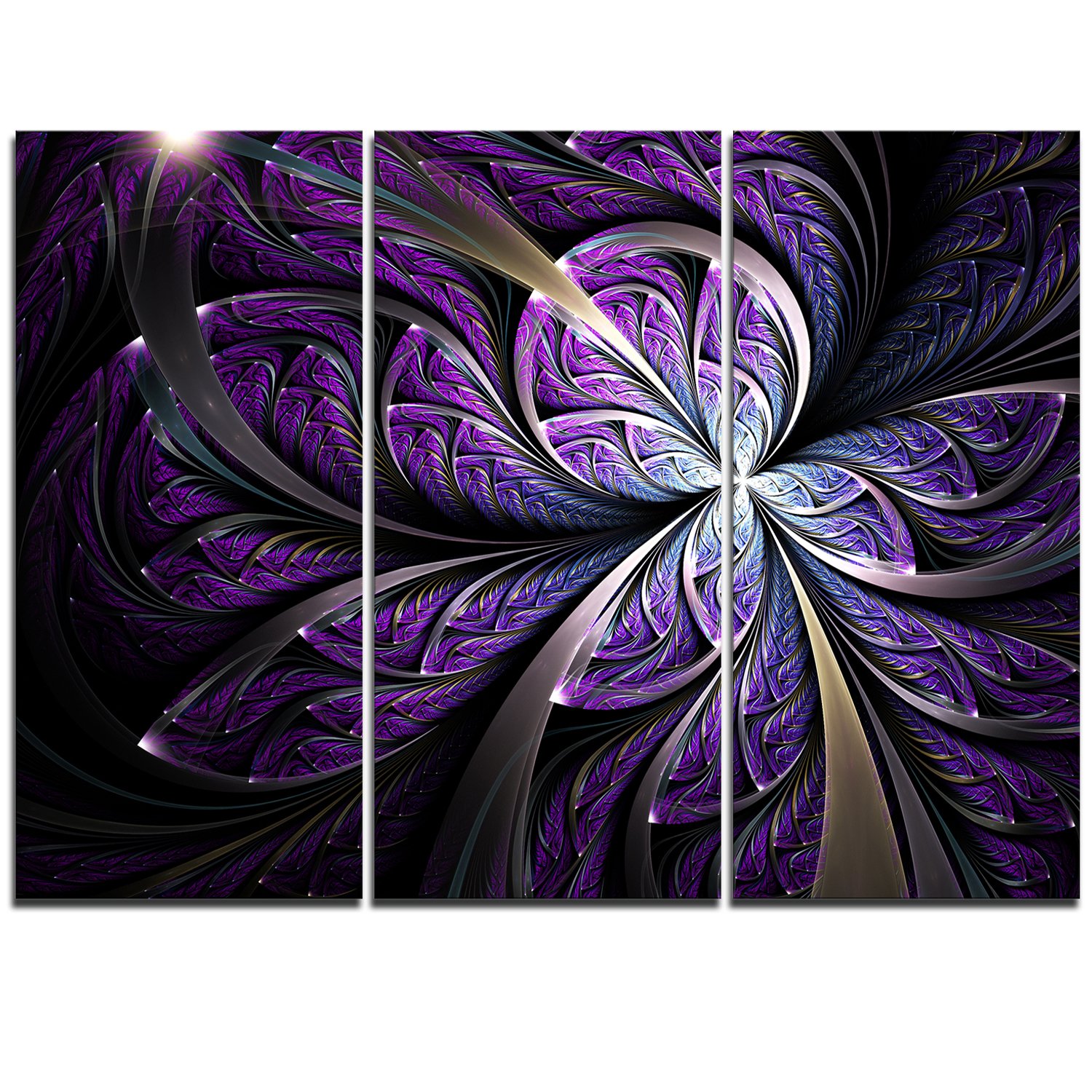 Designart MT11869-3P Glittering Purple Fractal Flower Large Floral Metal Wall Art Set (3 Panels, 28