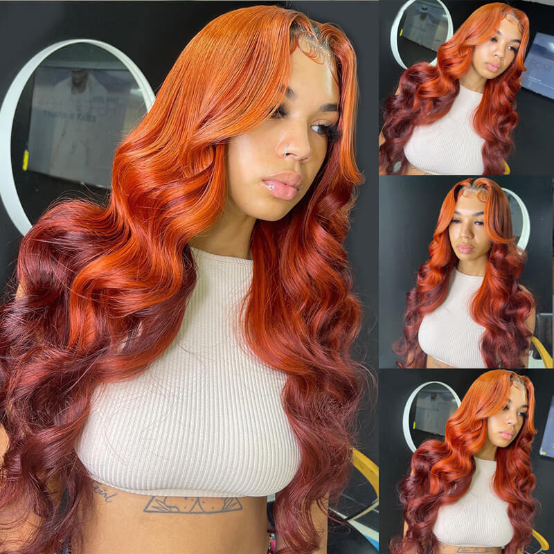 Eullair Ombre Ginger Brown Body Wave Human Hair Glueless Wig - 2-Tone Lace Frontal Wig (EW006) for Women | Natural Look for Daily Wear & Special Occasions