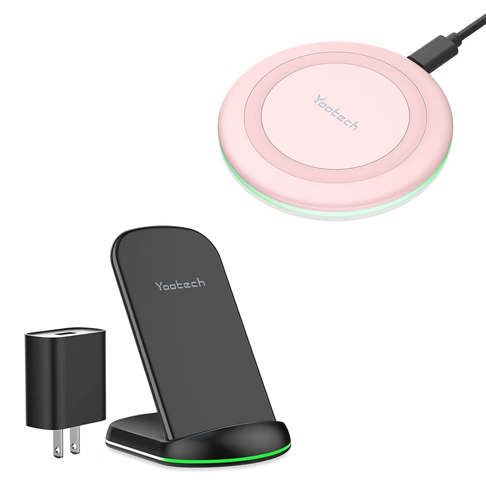Yootech [2 Pack] Wireless Charger Pad Stand Bundle with Fast Charging Adapter - Compatible with iPhone 15/14/13/12, Samsung Galaxy S23/S22/S21 - Perfect for Home, Office and Nightstand Charging