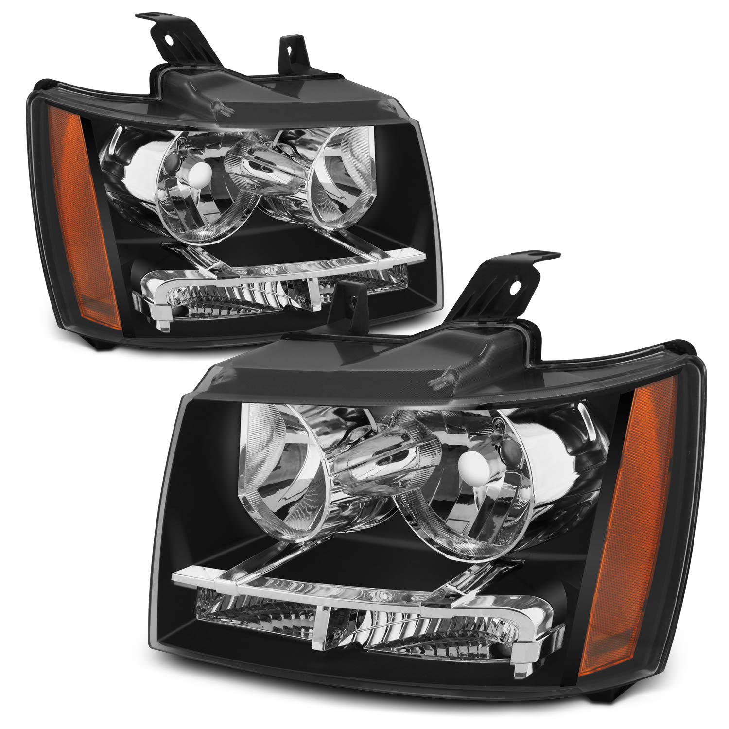 AKKON Black & Clear Lens Headlight + Smoked Bumper Fog Lights Kit for 2007-2014 Chevy Suburban Tahoe Avalanche - Upgrade Your Vehicle Lighting for Night Driving & Off-Road Adventures