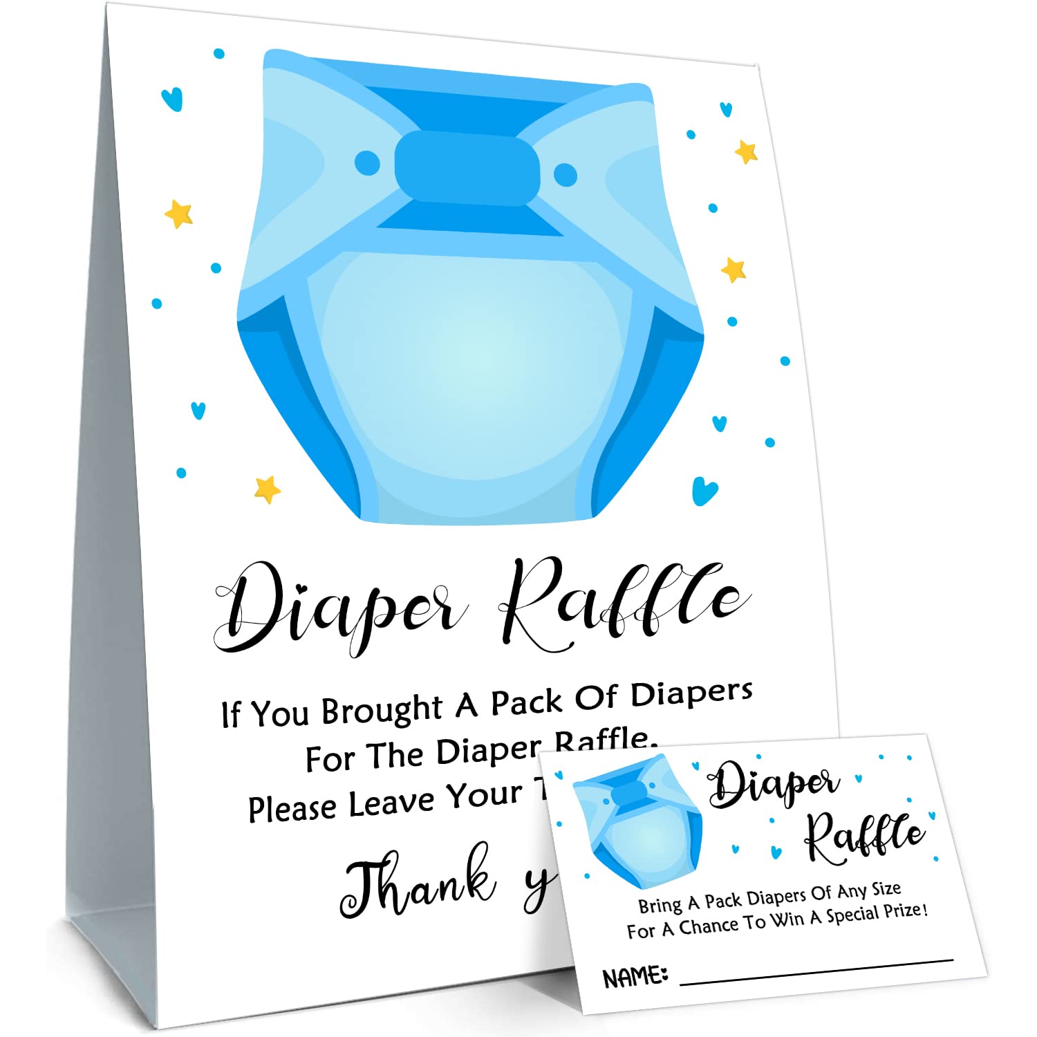 Blue Diaper Raffle Baby Shower Game Kit - Baby Boy Shower Party Decorations with 1 Sign & 50 Cards - Fun Baby Shower Activity for Guests & Gender Reveal Parties