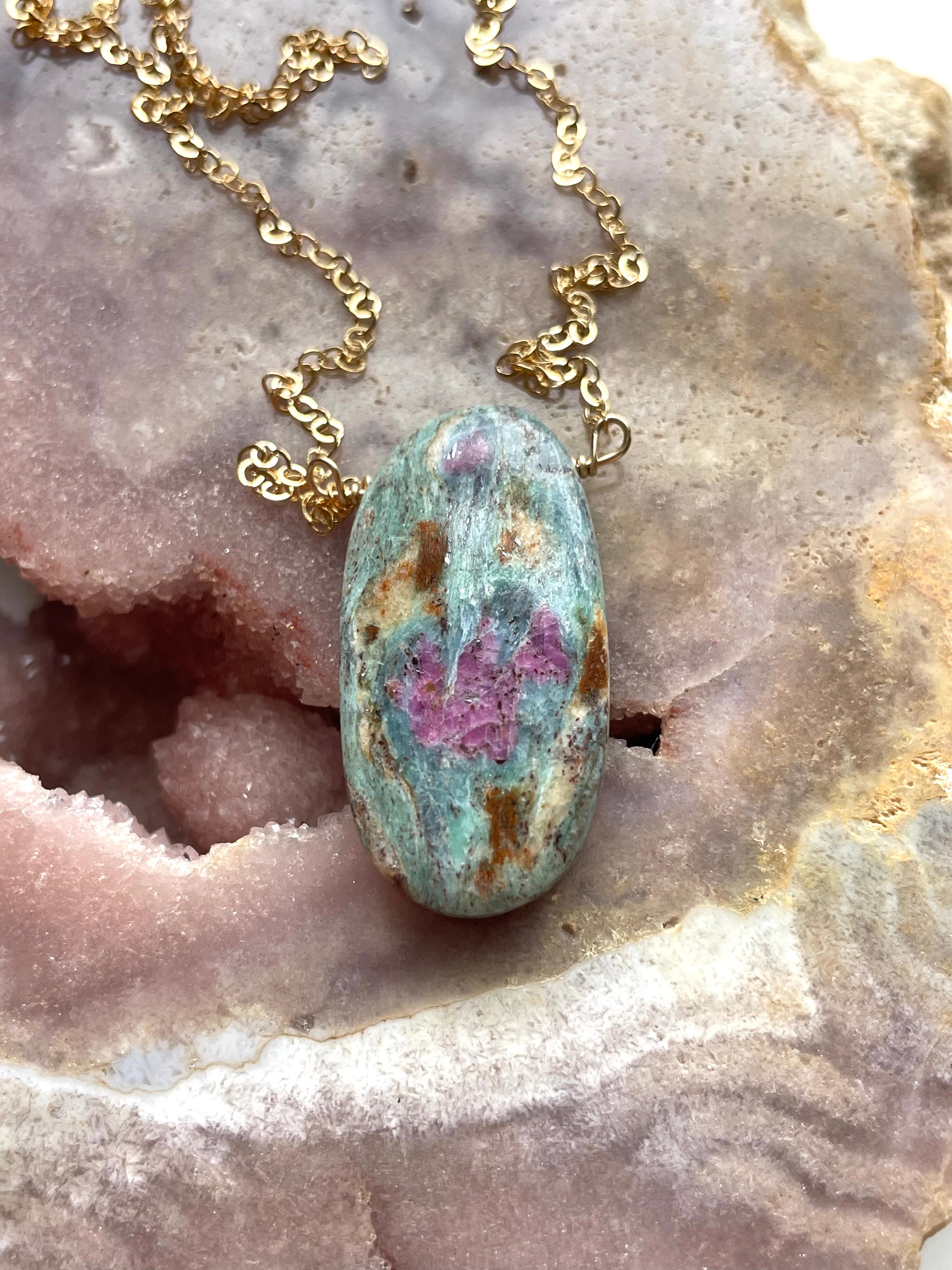 Elegant Ruby in Fushite Necklace - 14K Gold Filled Pendant for Women | Perfect Gift for Birthday, Anniversary & Valentine's Day