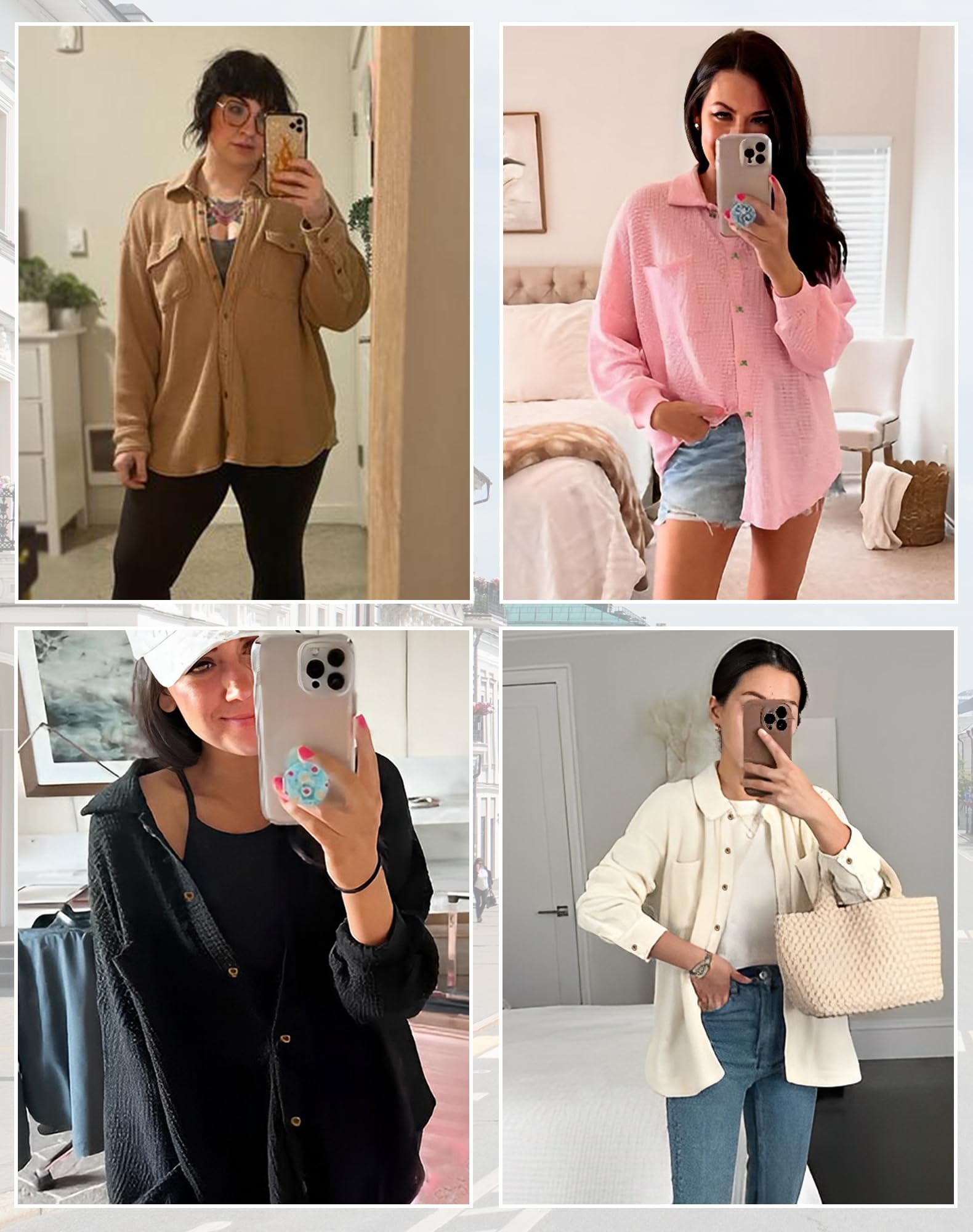Fengbay Women's Waffle Knit Shacket - Long Sleeve Button Down Shirt Blouse for Casual & Dressy Outfits | Perfect for Fall Layering, Office Wear & Weekend Brunch