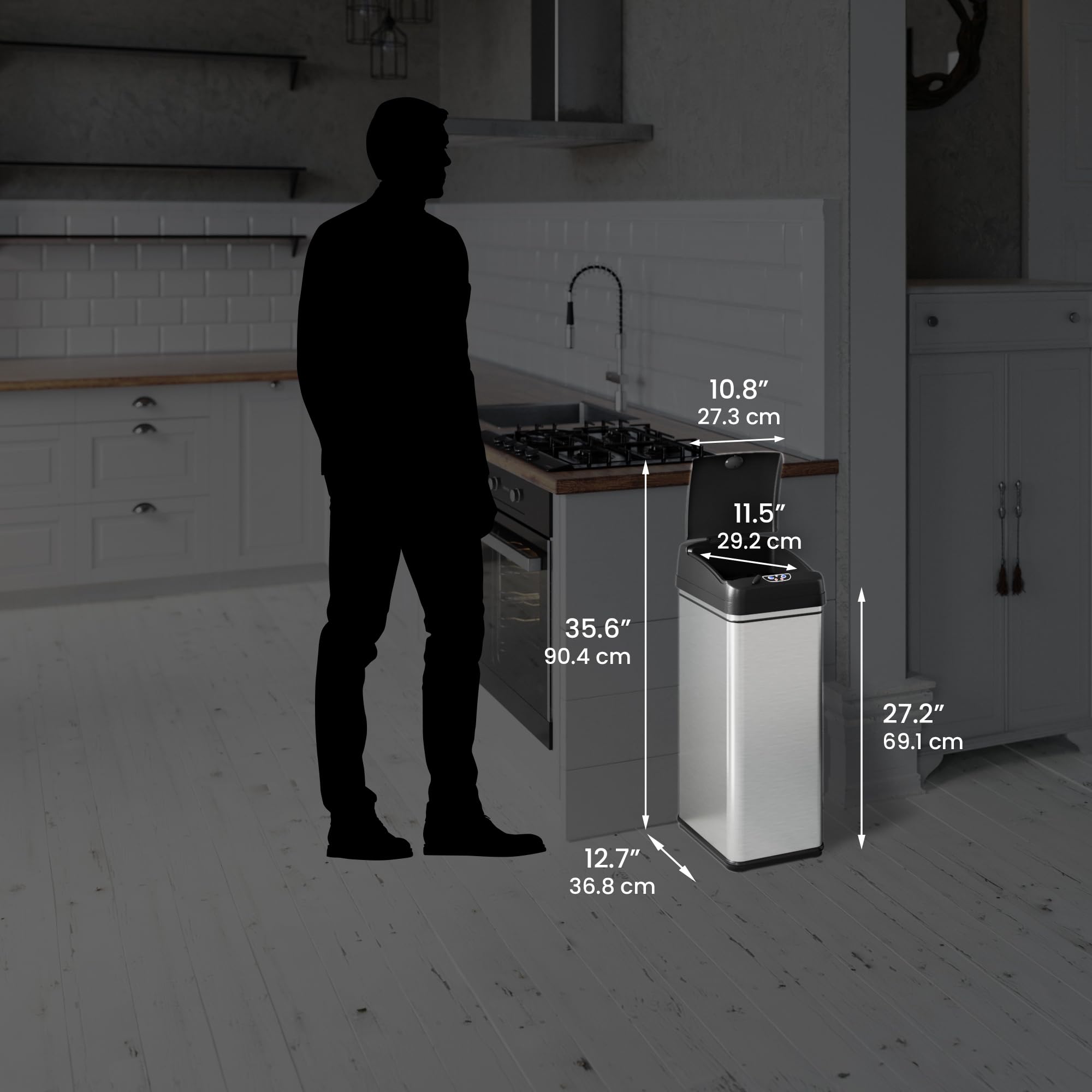 iTouchless 13 Gallon Automatic Touchless Trash Can with Sensor - Stainless Steel Kitchen Garbage Bin with 20 Trash Bags, Large Lid Opening - Perfect for Home, Office, Restaurant & Commercial Use (DZT13BG20)