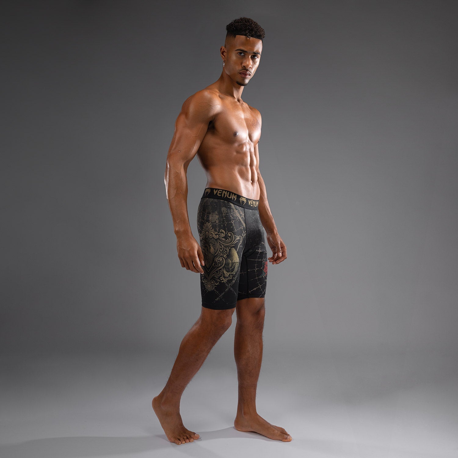 Venum Santa Muerte 5.0 Men's Vale Tudo MMA Shorts - Deep Black & Gold - Premium Fightwear for Training & Competition