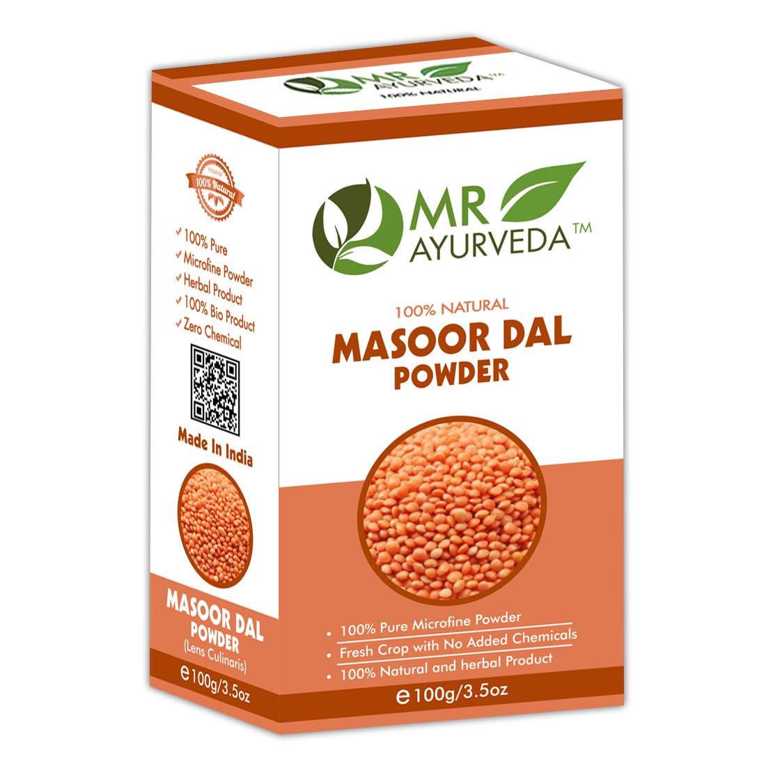 MR Ayurveda 100% Organic Masoor Dal Powder for Face & Skin Care | 100g | Natural Exfoliant & Brightening Treatment | Perfect for DIY Face Masks & Ayurvedic Beauty Routines
