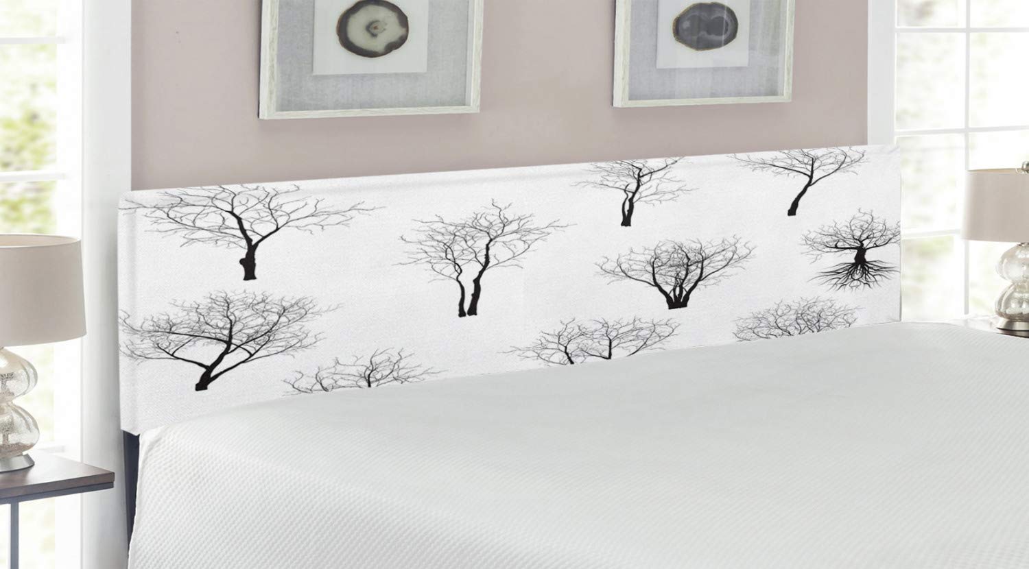 Ambesonne Gothic Forest Headboard - King Size Black & White Horror Movie Themed Bed Headboard with Memory Foam, Nature Artwork Print for Spooky Bedroom Decor | Perfect for Halloween, Horror Fans & Gothic Home Theater Rooms