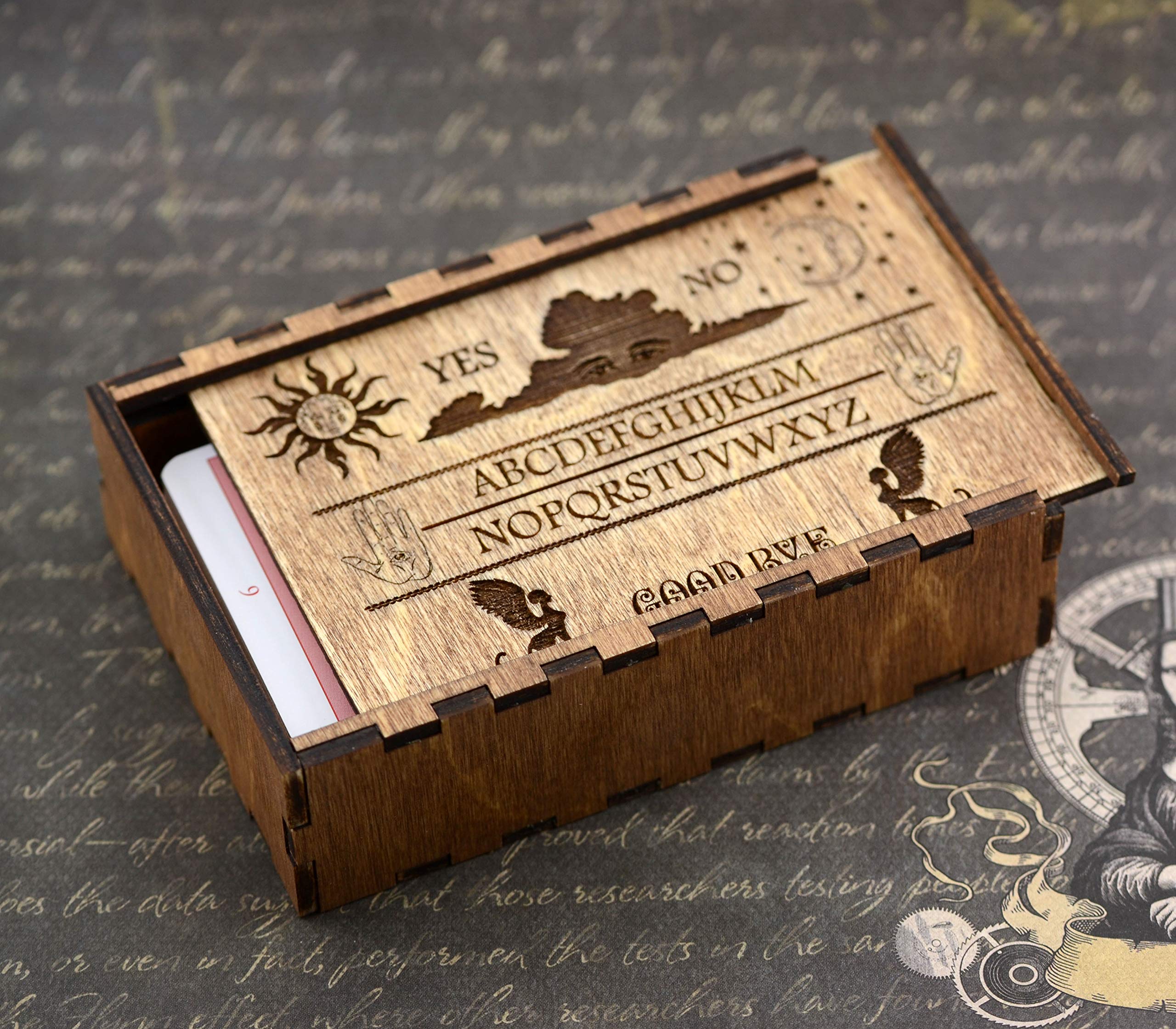 Engraved Wooden Tarot Card Box - Ouija Board Keepsake for Witchcraft & Divination