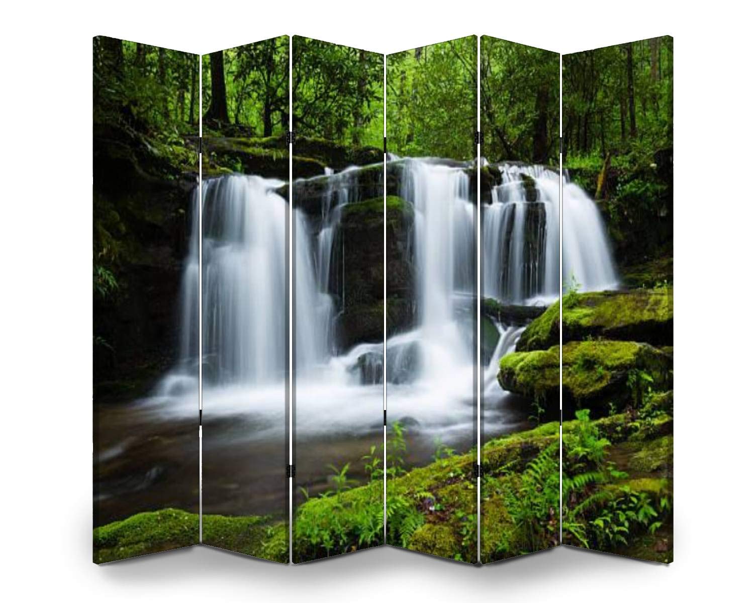 APED DECOR 6-Panel Wooden Room Divider with Waterfall Forest Design - Folding Privacy Screen, Dual-Sided Canvas Partition for Home & Office - Perfect for Bedroom Separation, Living Room Decor, and Indoor Space Division