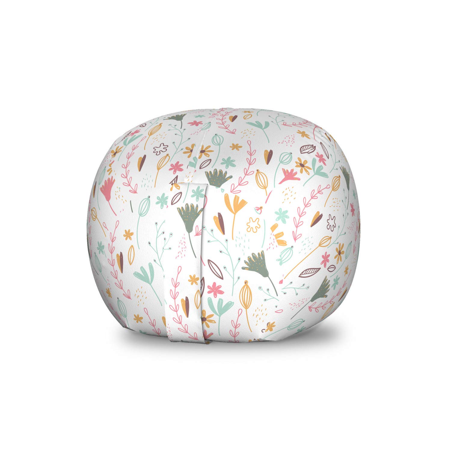 Ambesonne Washable Toy Storage Bag Chair - Small Size White Multicolor with Botanical Forest Herbs & Flowers Pattern | Stuffed Animal Organizer for Kids' Room, Nursery, Playroom & Bedroom Decor