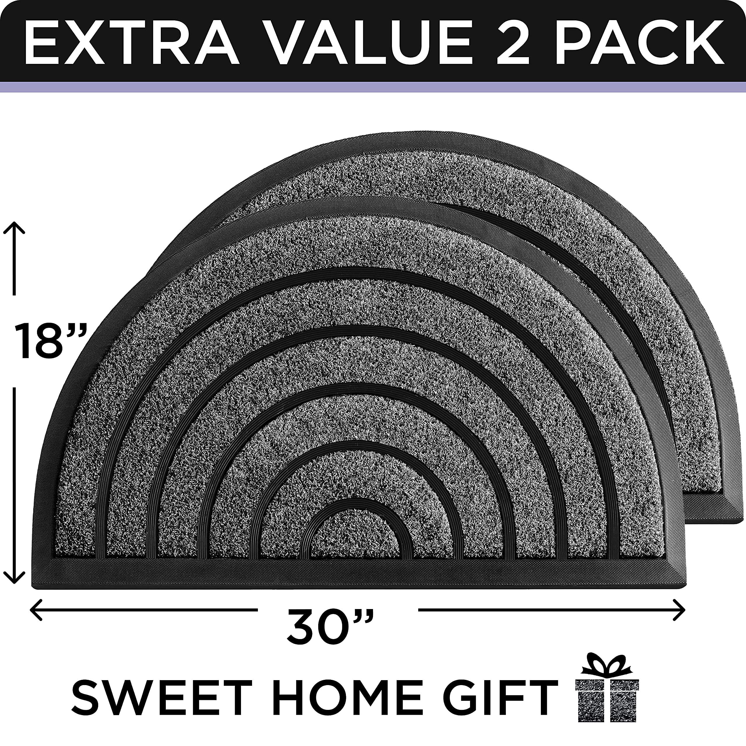 2 Pack Heavy Duty Outdoor Door Mat - Non-Slip, Dirt Trapping Entrance Rug for Front Door - 30'' x 17'' Bright Grey - Perfect for Muddy Shoes, Patio, Garage & High Traffic Areas