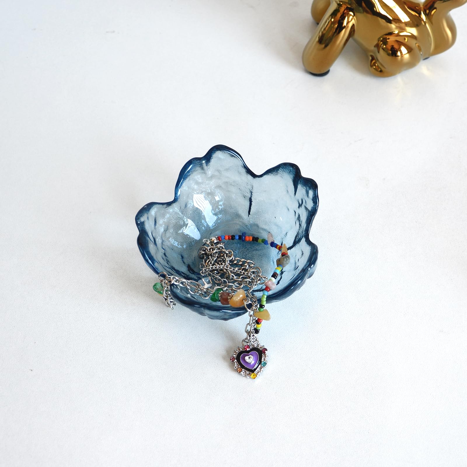Crystal Blue Flower Ring Dish - Jewelry Tray for Vanity & Home Decor