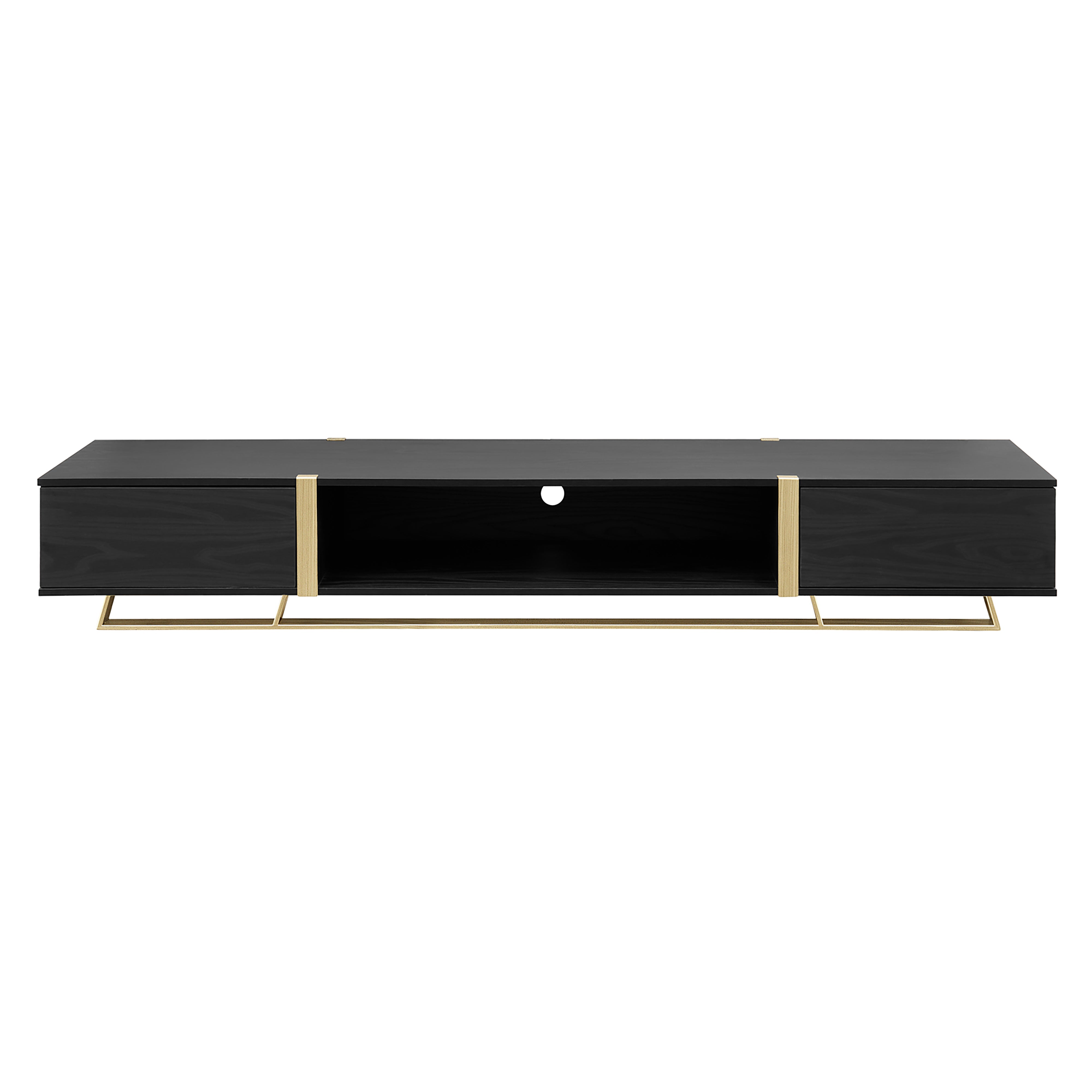 Modern Capri TV Stand 2000mm - Black Oak & Gold Entertainment Center for Living Room - Slim Low Profile Media Cabinet for TV, Gaming & Home Theater Setup