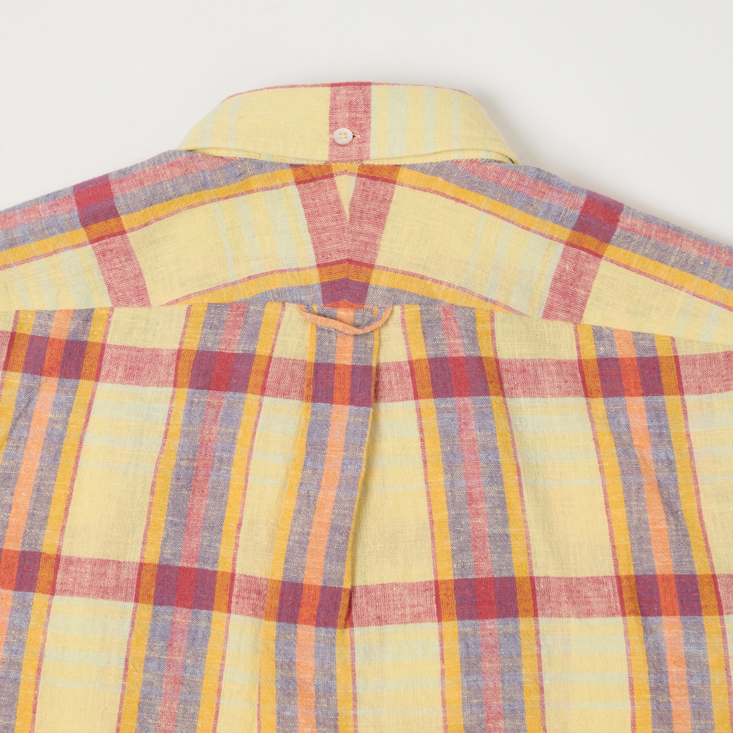 Drake's Madras Cotton Linen Button Down Shirt for Men - Yellow/Red/Navy Plaid Casual Shirt - Perfect for Summer, Office Wear & Outdoor Activities
