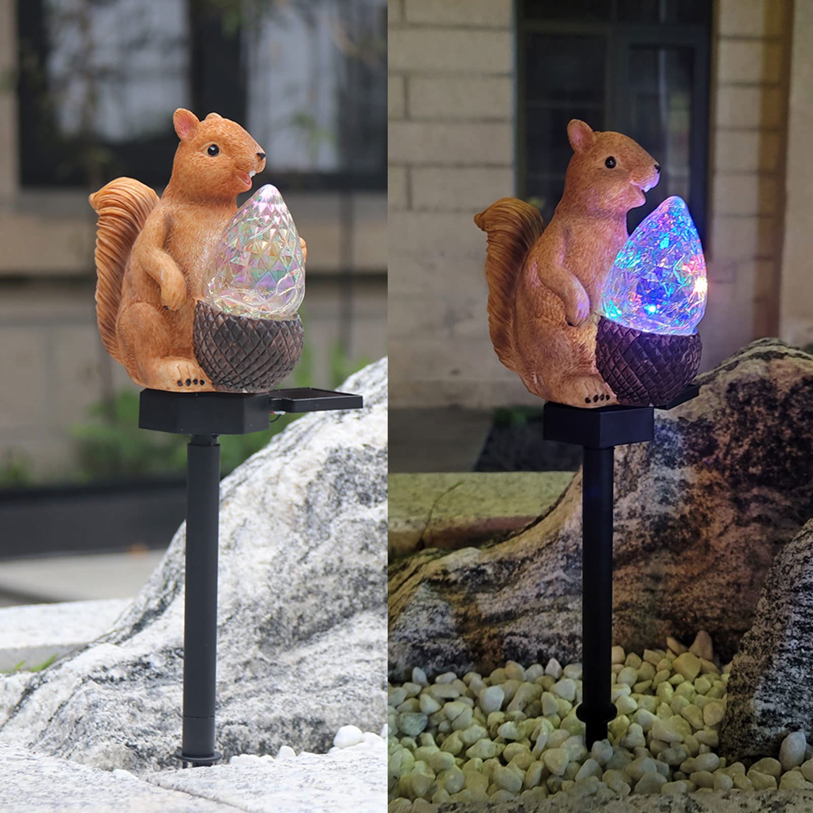 MeiBoAll Solar Powered Squirrel Garden Stake - Waterproof LED Outdoor Decor with Colorful Lights for Yard, Patio, Lawn & Porch | Perfect for Landscape Lighting, Pathway Accents & Nighttime Garden Decorations