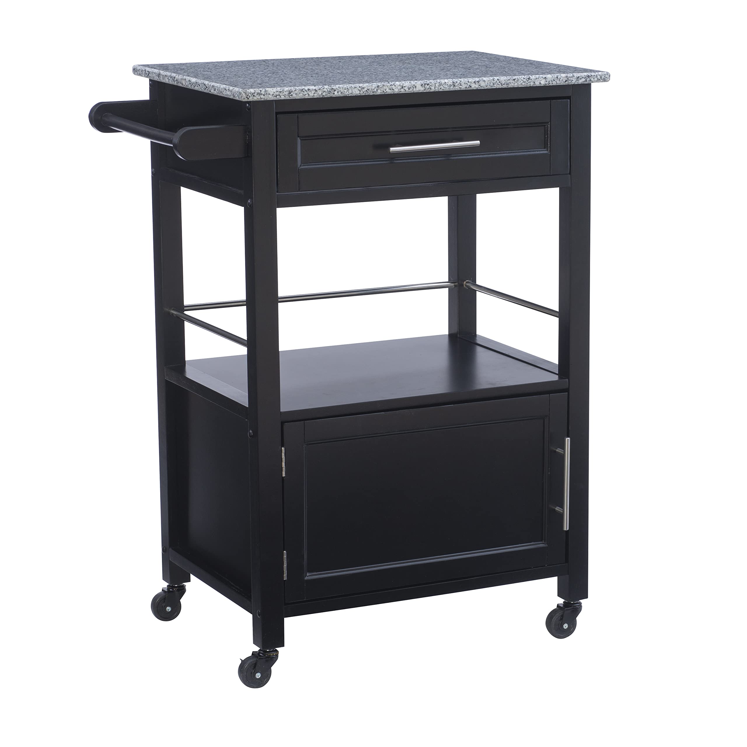 Linon Cayden Black Kitchen Cart - Rolling Island with Storage Shelves & Towel Rack for Small Spaces | Perfect for Kitchen Organization, Dining Room Serving, or as a Mobile Bar Cart