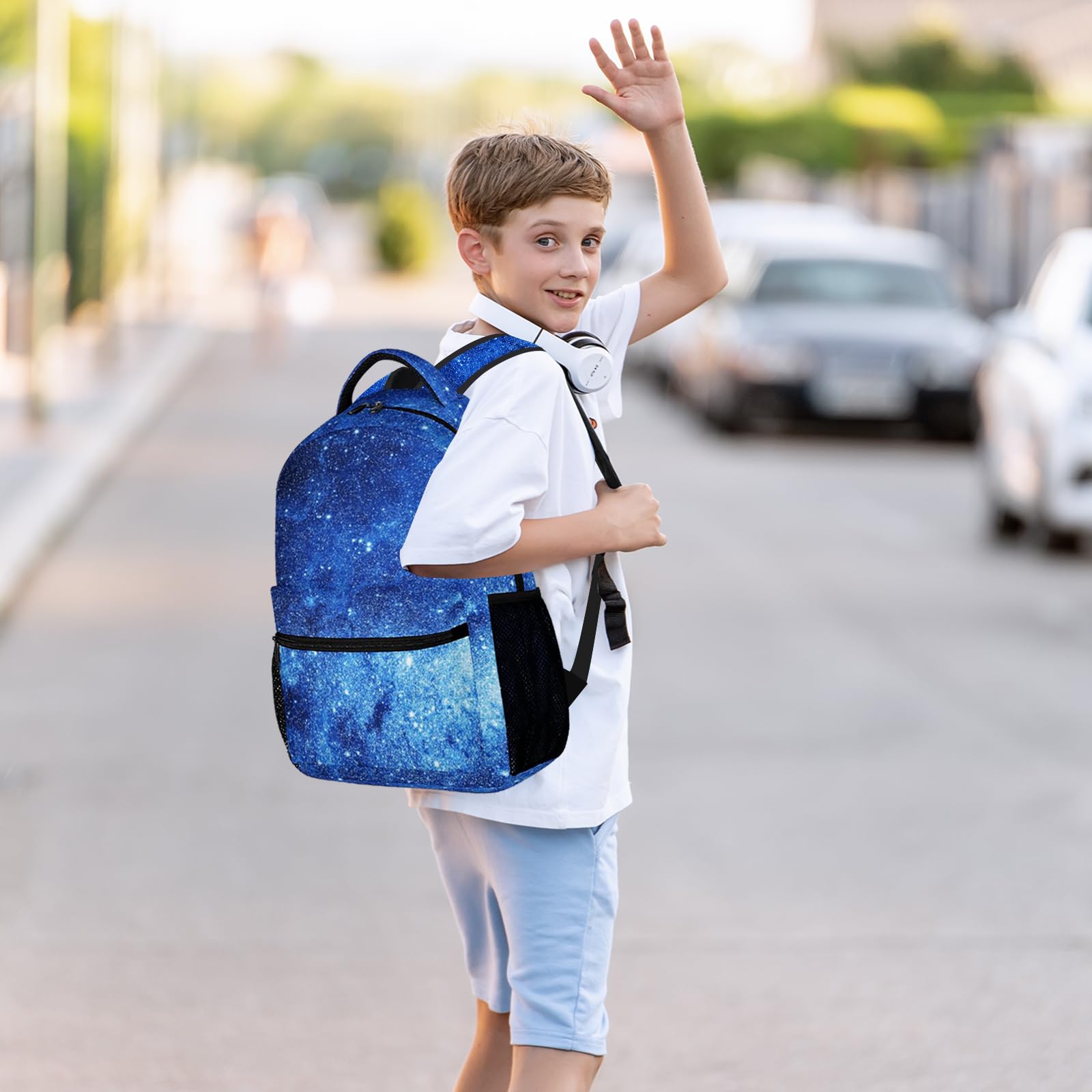 Blue Galaxy Backpack for Kids - Space Universe Themed School Backpack for Boys & Girls, 16.5 Inch Starry Stars Laptop Backpack for Elementary Students - Perfect for School, Travel & Daily Use