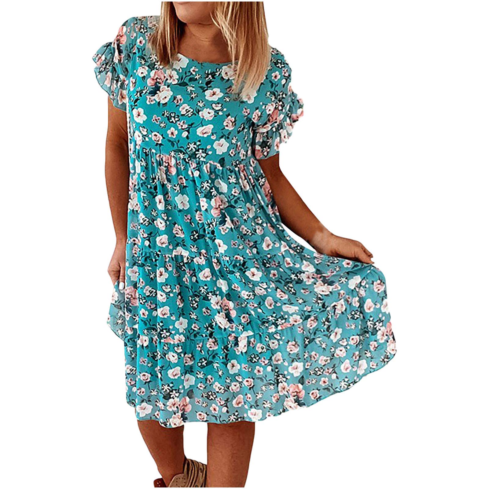 Women's Summer Maxi Dresses - Floral Print Sexy Casual Sundress with Ruffle Skirt for Beach, Vacation & Outdoor Activities | Perfect for Pool Parties, Tropical Getaways and Summer Fashion