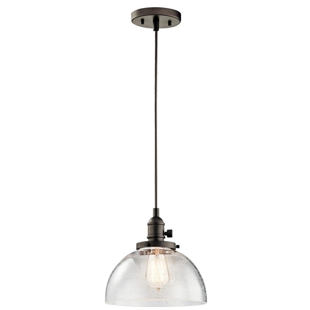 Vintage Mini Pendant Light Fixture - Farmhouse Style 1-Light Hanging Chandelier with Clear Seeded Glass in Olde Bronze Finish | Perfect for Kitchen Island, Dining Room, Entryway or Bedroom Lighting