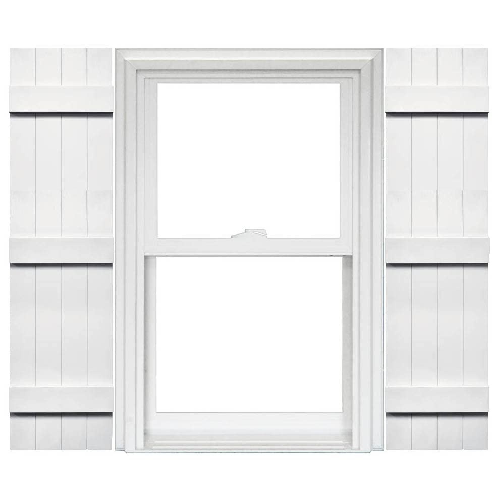 14x39 Vinyl Standard Shutters (1 Pair) - 4 Board Joined, Bright White 117 - Perfect for Farmhouse & Cottage Style Homes - Mid America Board and Batten