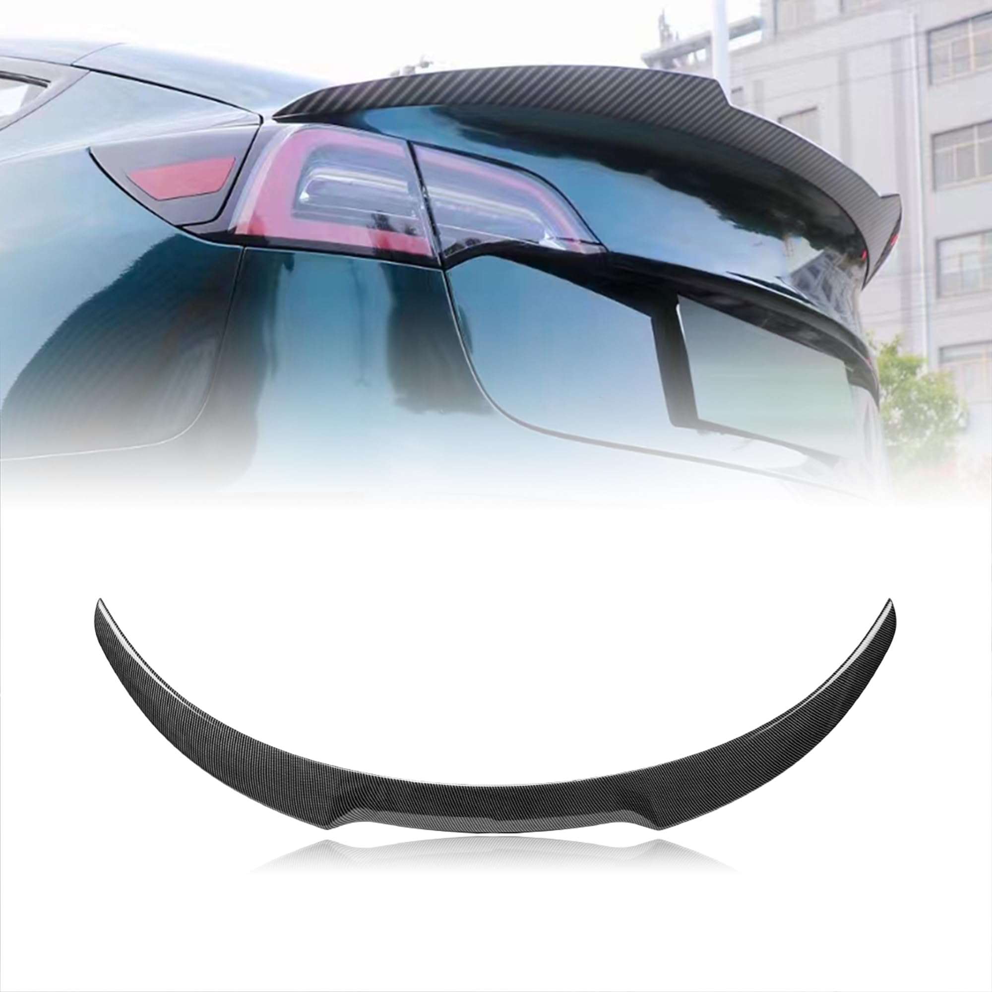 Carbon Fiber Trunk Spoiler Wing for Tesla Model 3 (2017-2023) - FS Type Hydro-Dipping Design - Enhance Style & Aerodynamics - Perfect for Car Enthusiasts & Street Racing