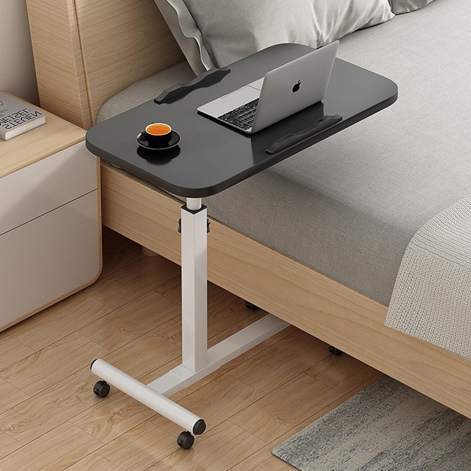 Adjustable Overbed Table with Wheels - Rolling Laptop Desk, Hospital Tray Table & Side Table for Sofa or Chair - Height and Angle Adjustable for Reading, Eating, Working - Perfect for Bedroom, Hospital, Office, and Home Use